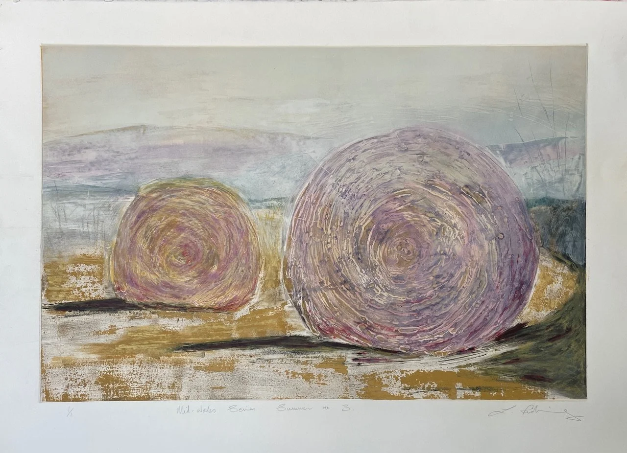  Mid Wales series Summer no 3.  - Collagraph
 Print size 43cm x 66cm
 Framed: 63cm x 83cm
