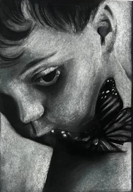   Stillness  
   YOUNG ARTIST PRIZE WINNER 
 £280
 Alice Lane
 Carbon and White Chalk on Toned Paper
 Framed Size: 51cm x 41cm x 3cm