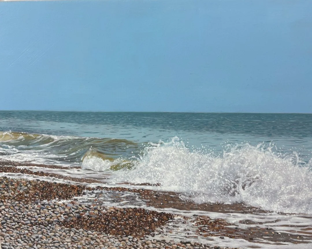   Stoney Beach  
 £450
 Christopher Witchall
 Oil on Gesso Panel
 Framed Size: 20cm x 26cm x 4cm