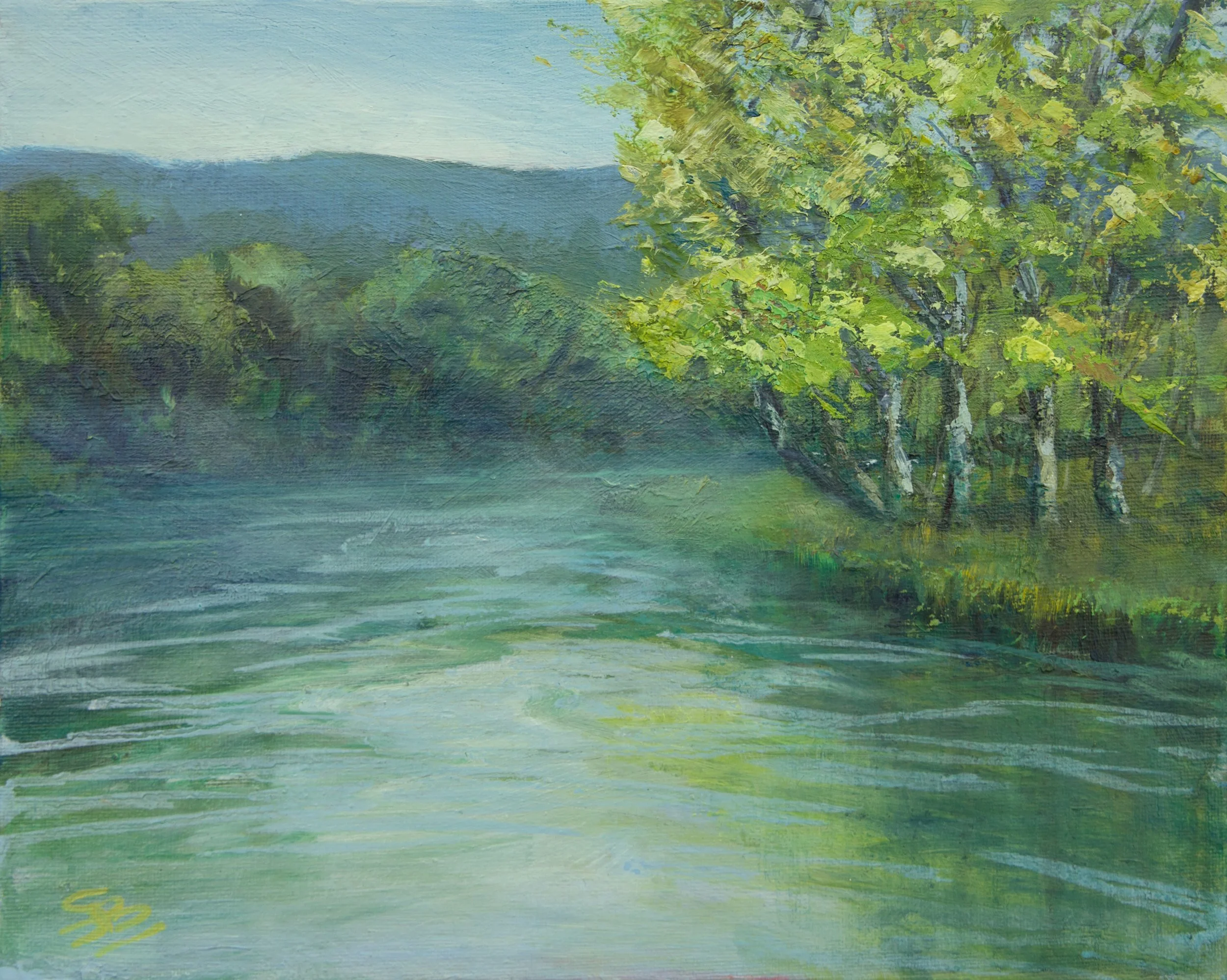  In full flow 
 Oil on Canvas Board
 Painting Size: 24 x 30cm
 Framed Size: 29 x 45 x 4.5cm
 £685