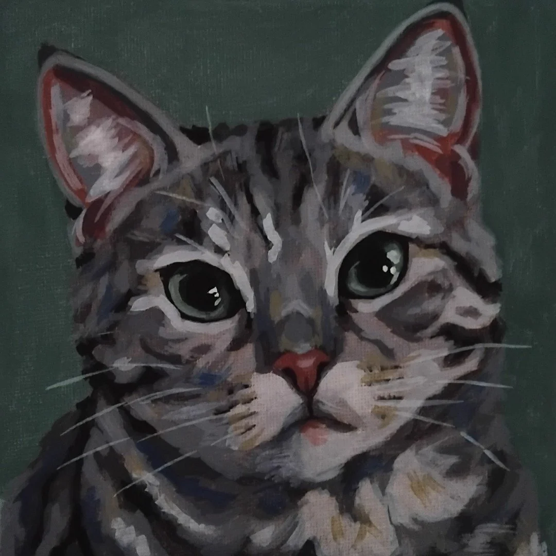   A Jade Gaze  
 £85
 Sofia Smeltzer
 Gouache on Canvas
 Artwork Size: 15cm x 15cm x 2cm