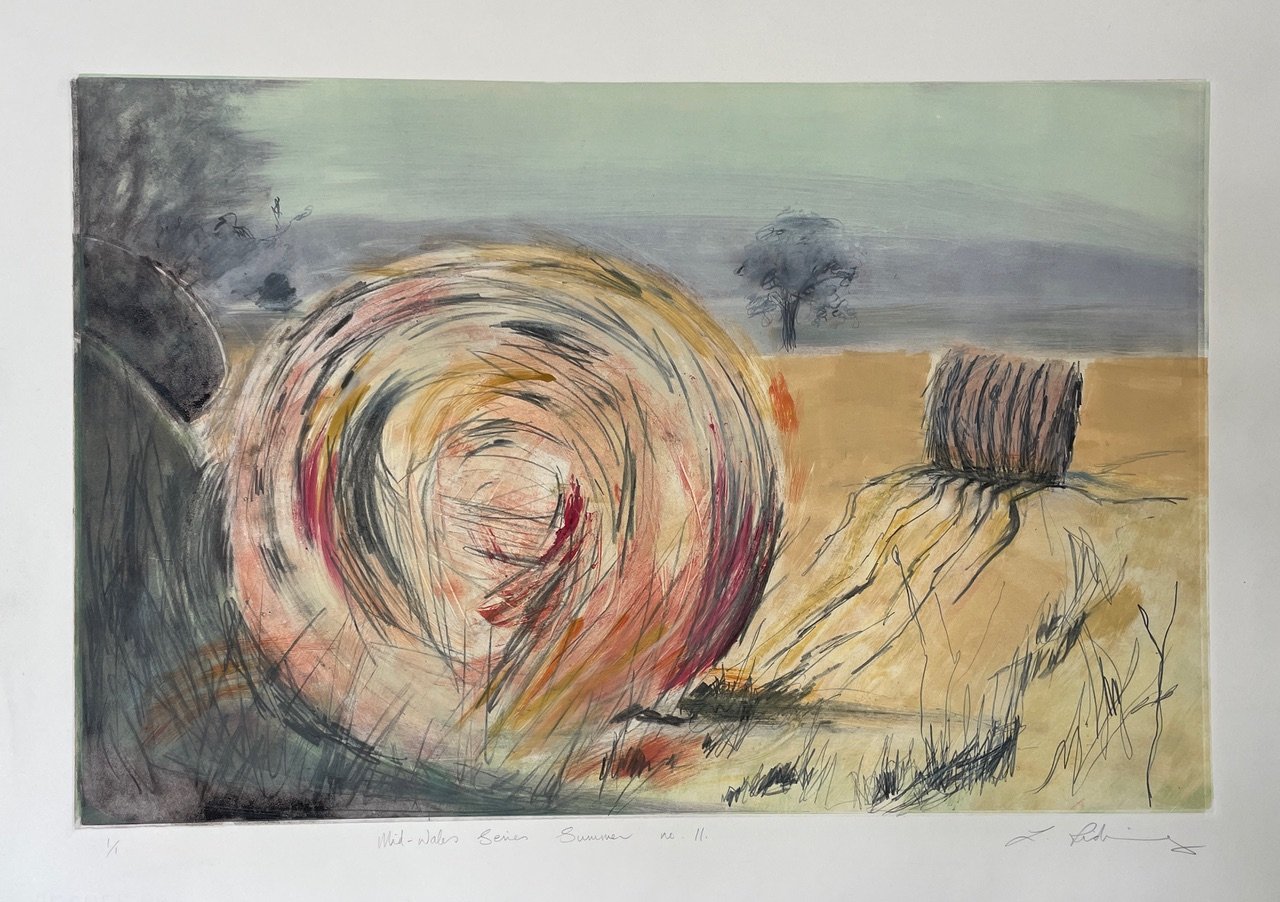  Mid Wales series Summer no 11.  - Monoprint with Drawing
 Print size 43cm x 66cm
 Framed:  63cm x 83cm 
