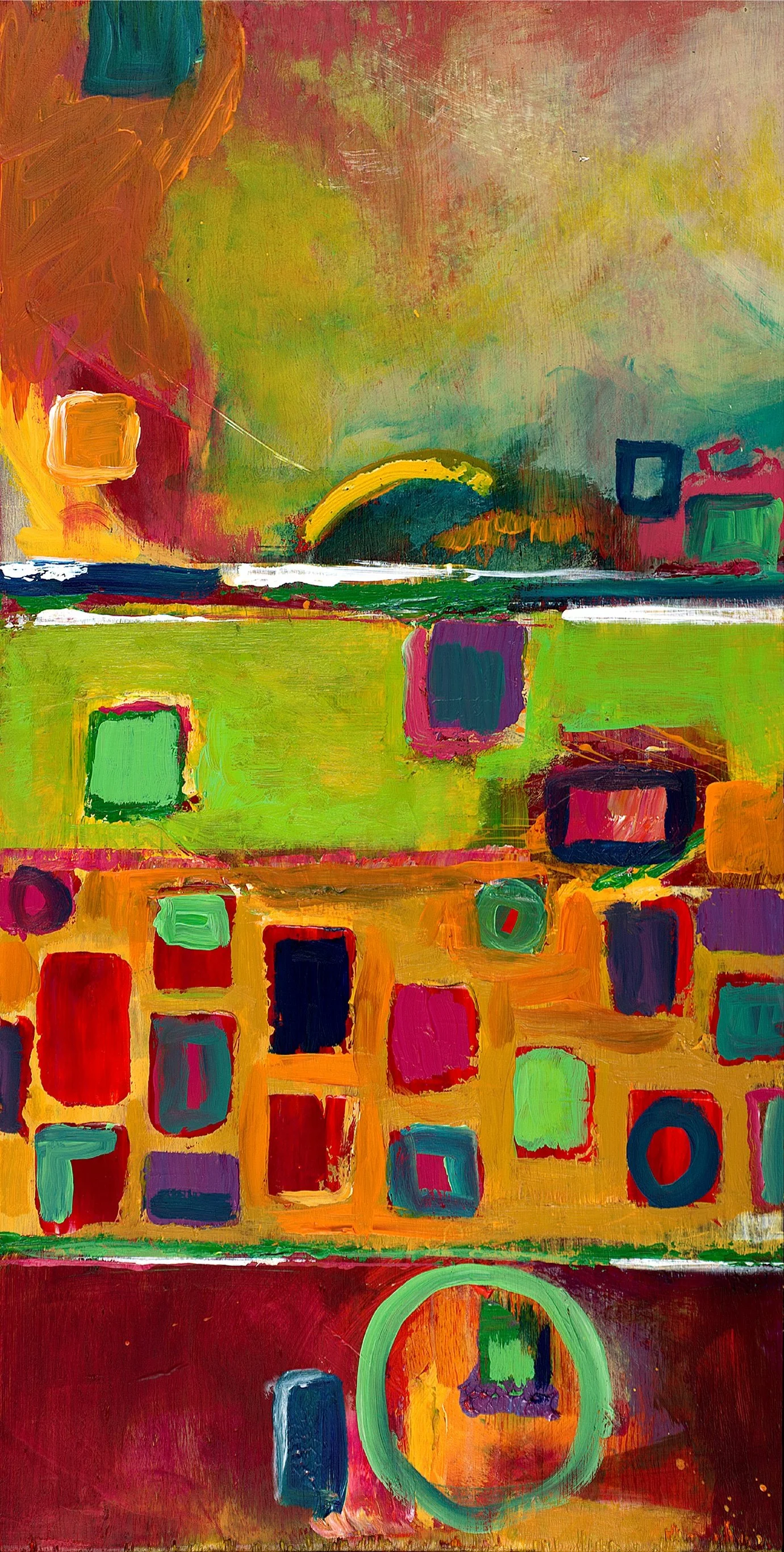  Diversions III 
 Acrylic on Panel on Black Floating Frame
 Painting Size: 82.5cm x 41.5cm x 2cm
 Framed Size: 86.5cm x 45.5cm x 3.5cm