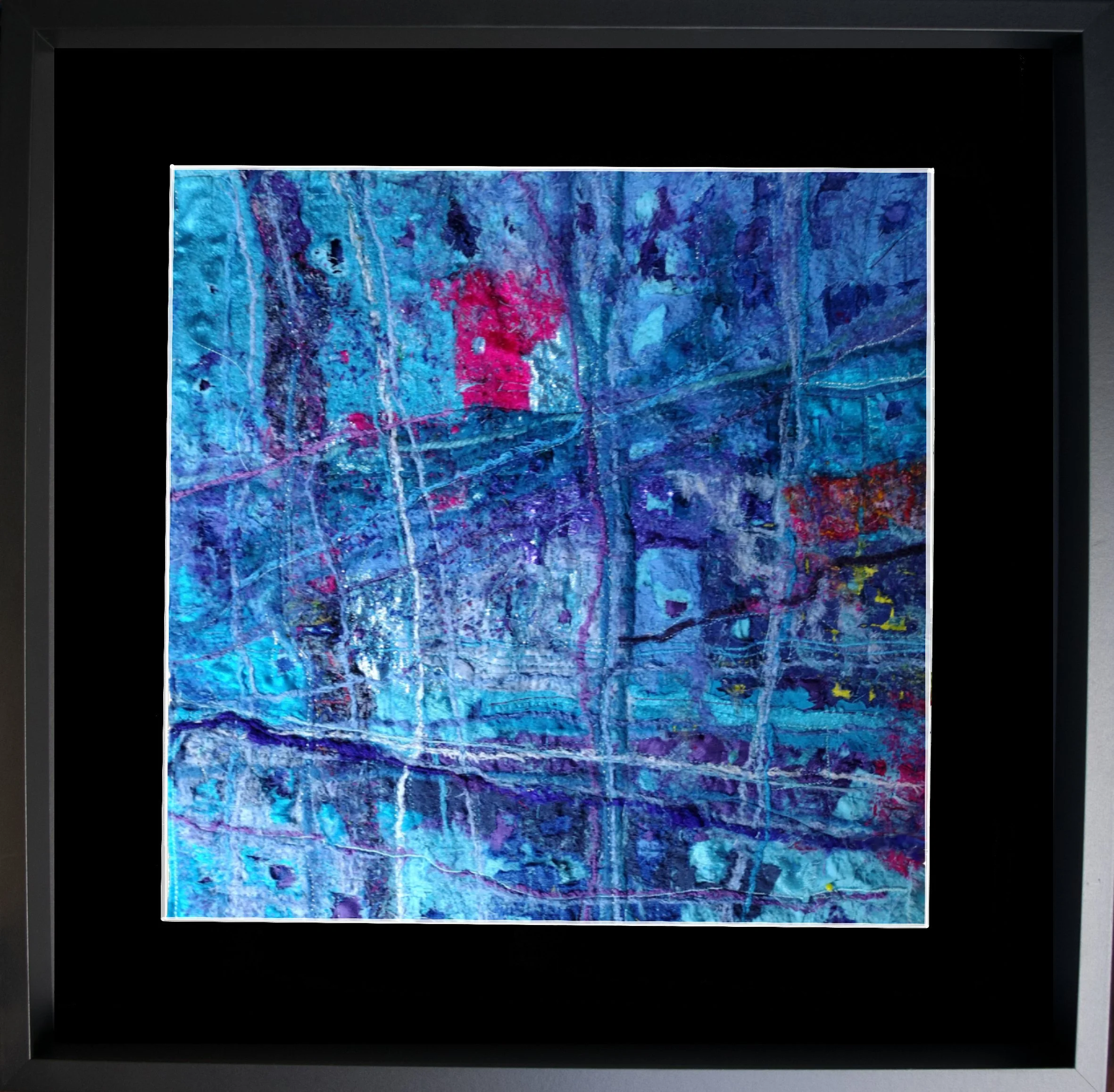  Night Walks I  Mixed Textiles Embroidered & Embellished
In Open Frame.  Fabric Size: 32cm x 32cm Framed Size: 52cm x 52cm
 £400
