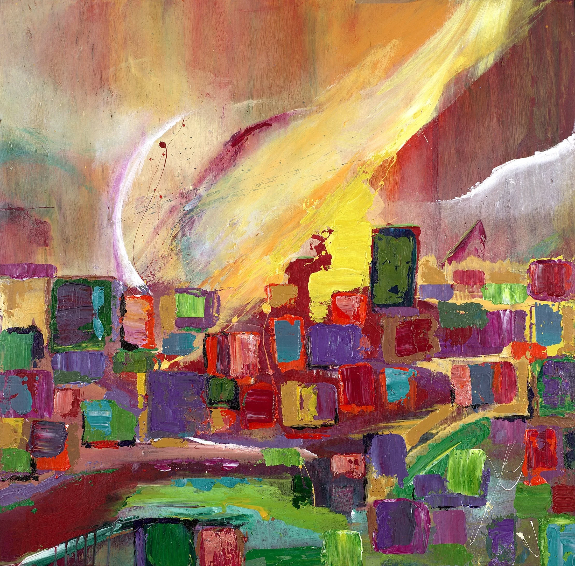  Diversions I 
 Acrylic on Panel on Black Floating Frame
 Painting Size: 81.5cm x 81.5cm x 2cm
 Framed Size: 84.5cm x 84.5cm x 3.5cm