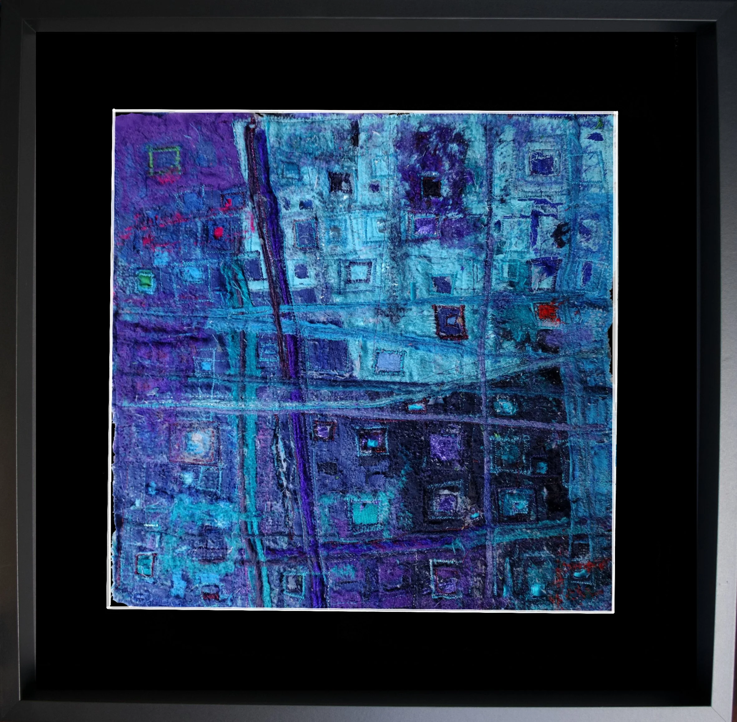  Night Walks  Mixed Textiles Embroidered & Embellished
In Open Frame.  Fabric Size: 32cm x 32cm Framed Size: 52cm x 52cm
 £400