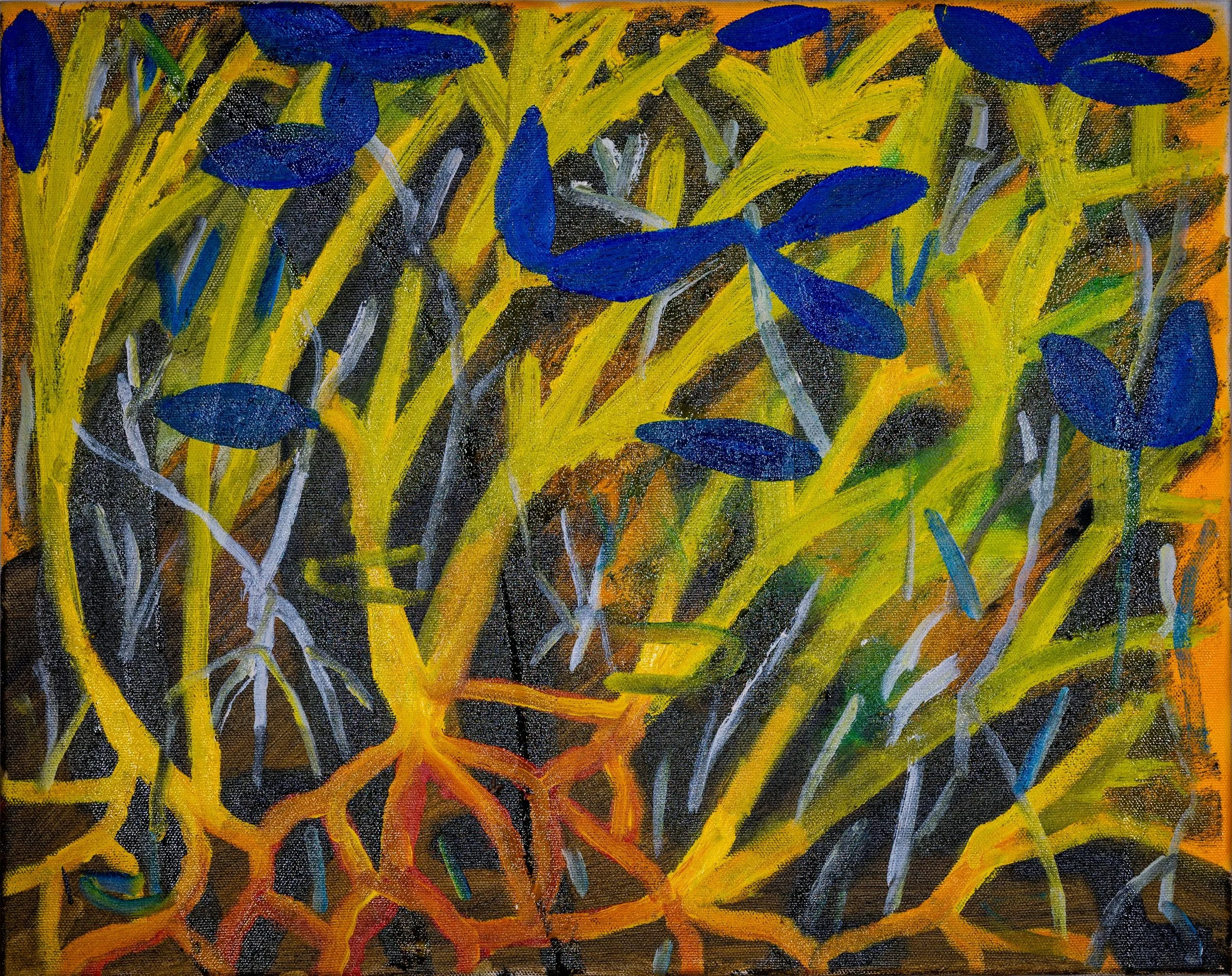  Blue Leaves 
 Mixed Media on Canvas
 Canvas Size: 40cm x 50cm