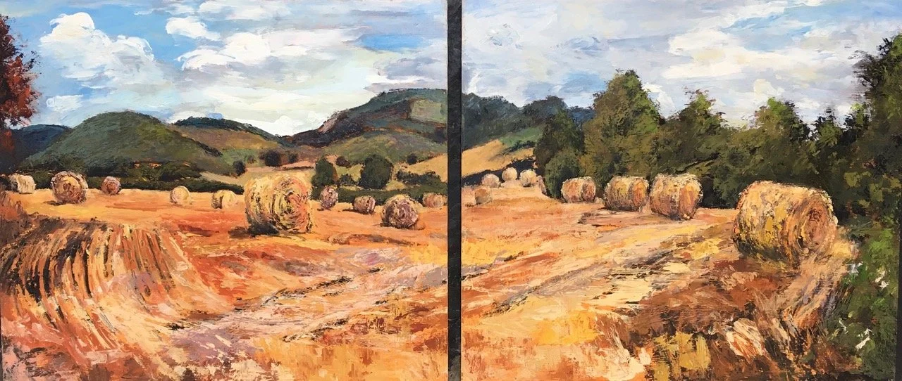  Evanjobb 1a - 1b  Diptych - Oil on Panel 		
 Painting: 35.56 x  40.64cm 
 Framed: 37.56 x 42.64cm       
