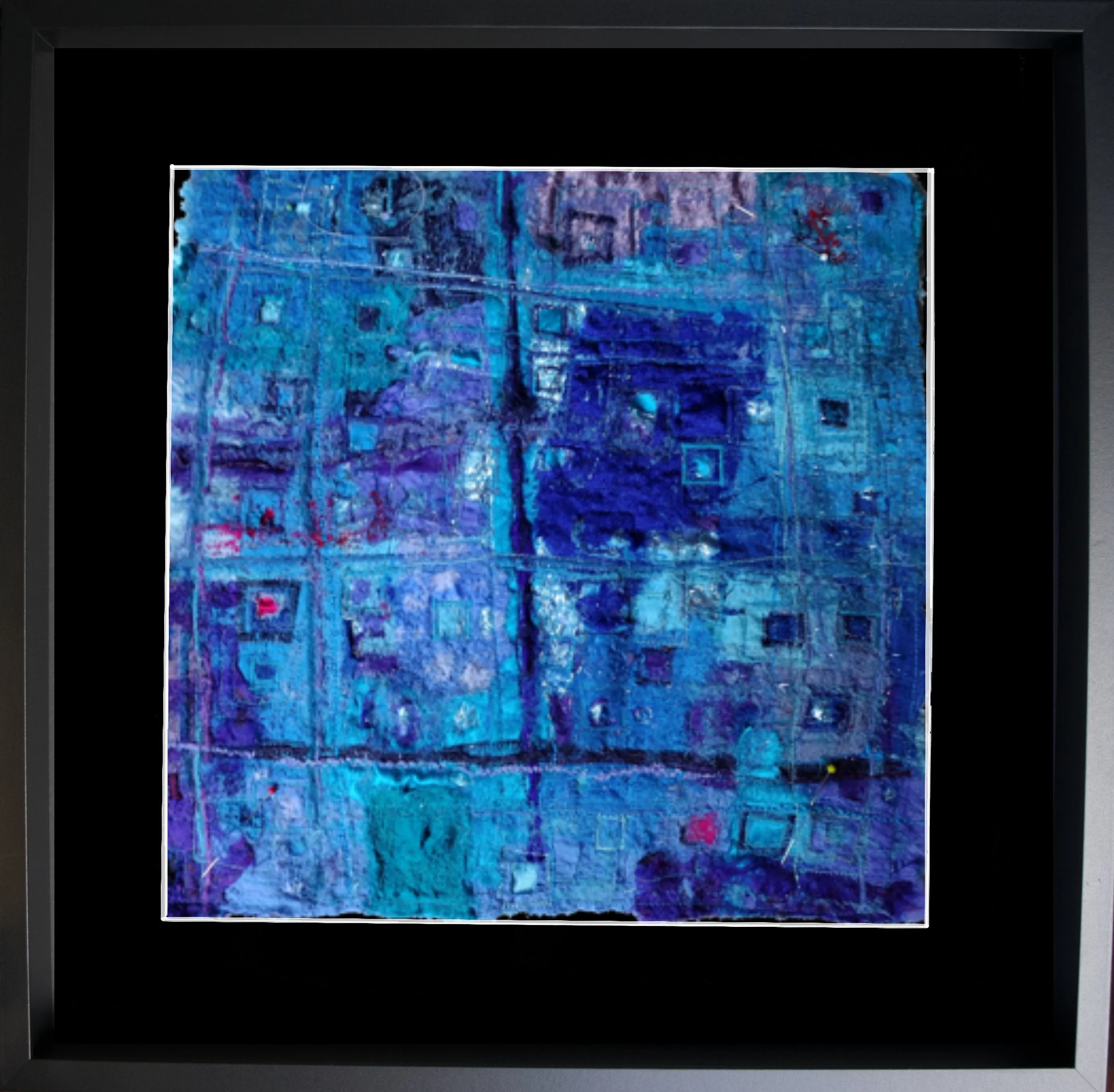  Night Walks II  Mixed Textiles Embroidered & Embellished
In Open Frame.  Fabric Size: 32cm x 32cm Framed Size: 52cm x 52cm
 £400