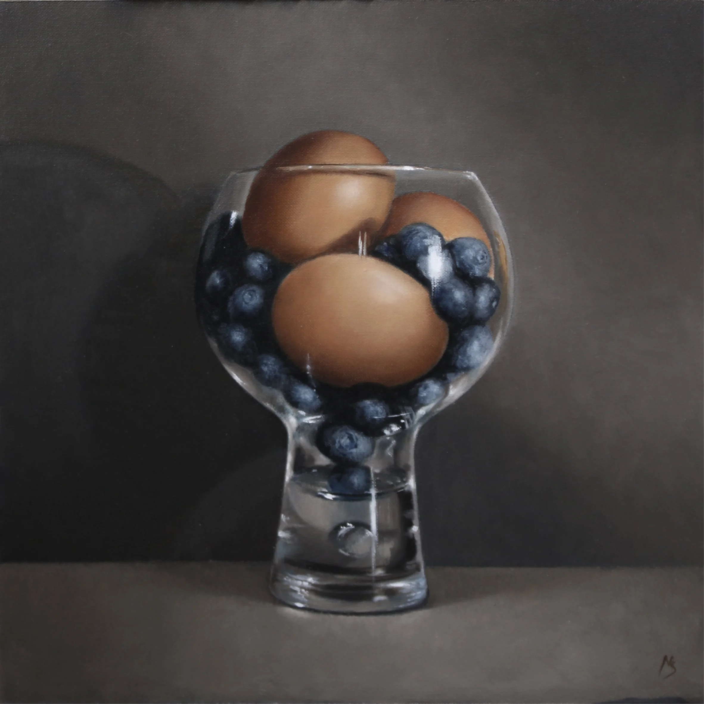 blueberries and eggs oil on canvas by Mike Skidmore