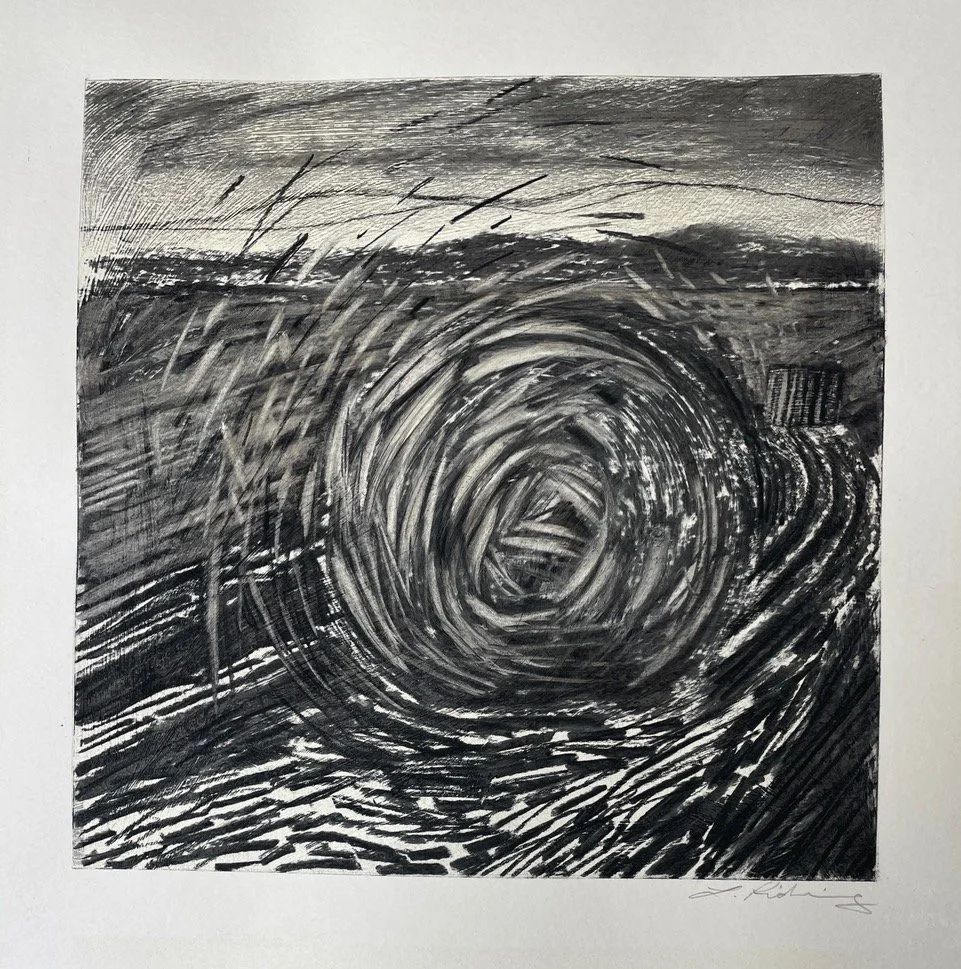  Summer Landscape 5.  - Charcoal on Gessoed Paper
 Drawing 28cm x 28cm
 Framed: 47.6cm x 46.5cm