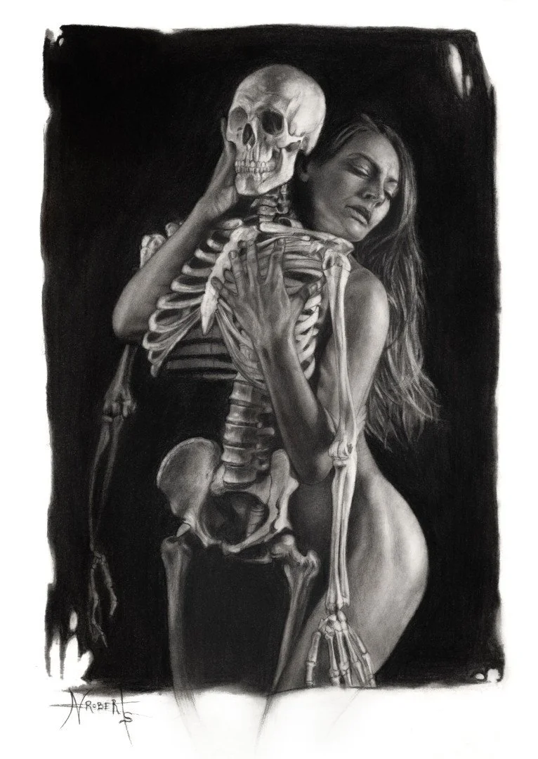   Anatomy Lesson     DRAWING & ILLUSTRATION PRIZE WINNER 
 £1,300
 Neil Thomas Roberts
 Charcoal on Cartridge Paper
 Framed Size: 68cm x 50cm x 2cm