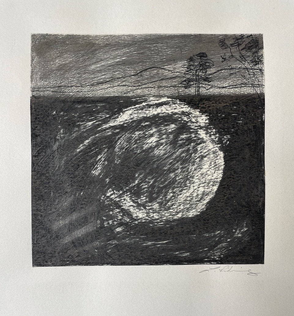  Summer Landscape 3.  - Charcoal on Gessoed Paper
 Drawing 28cm x 28cm
 Framed: 47.6cm x 46.5cm
