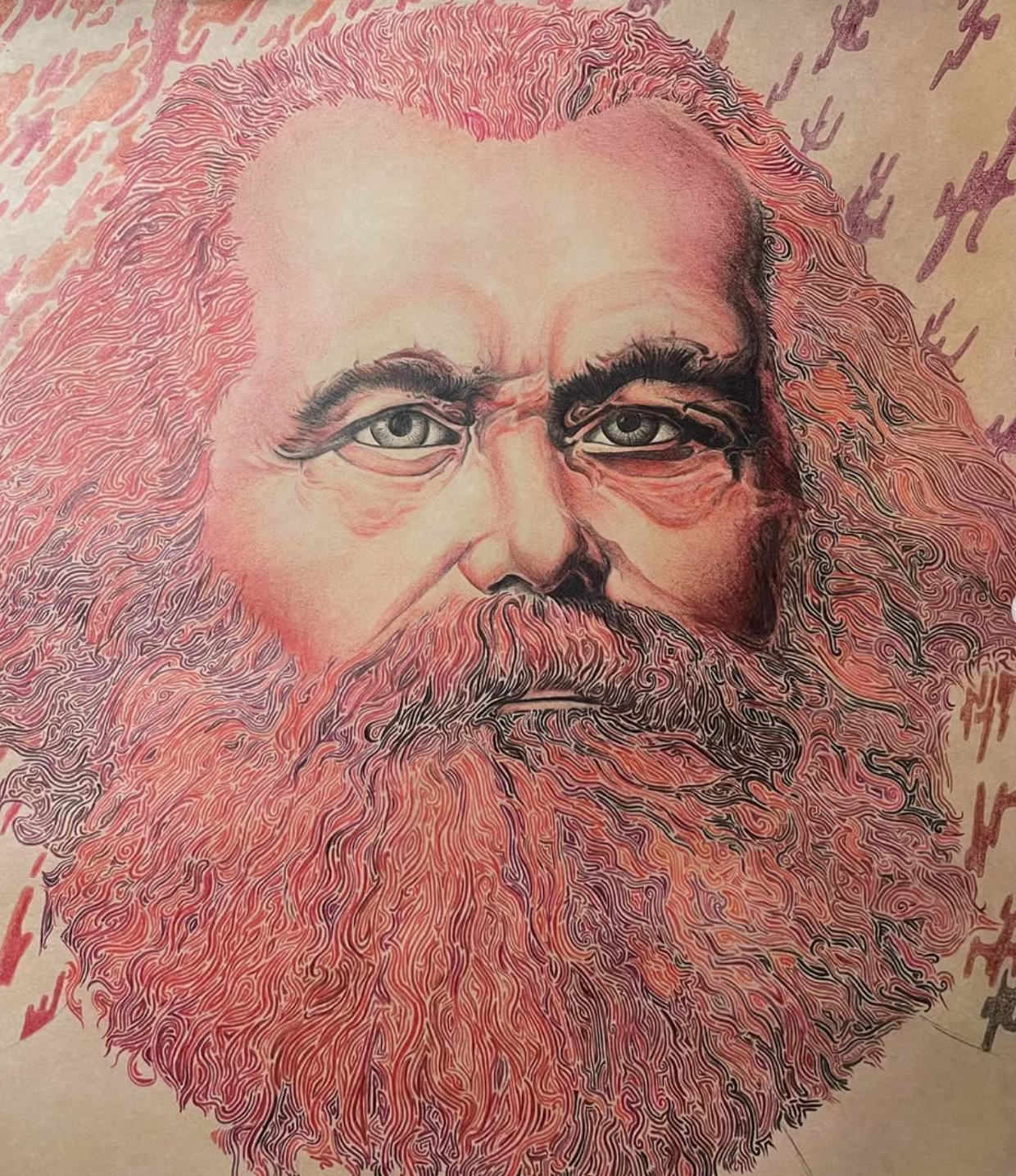 Karl Marx, watercolour pencil, 2024, commission 