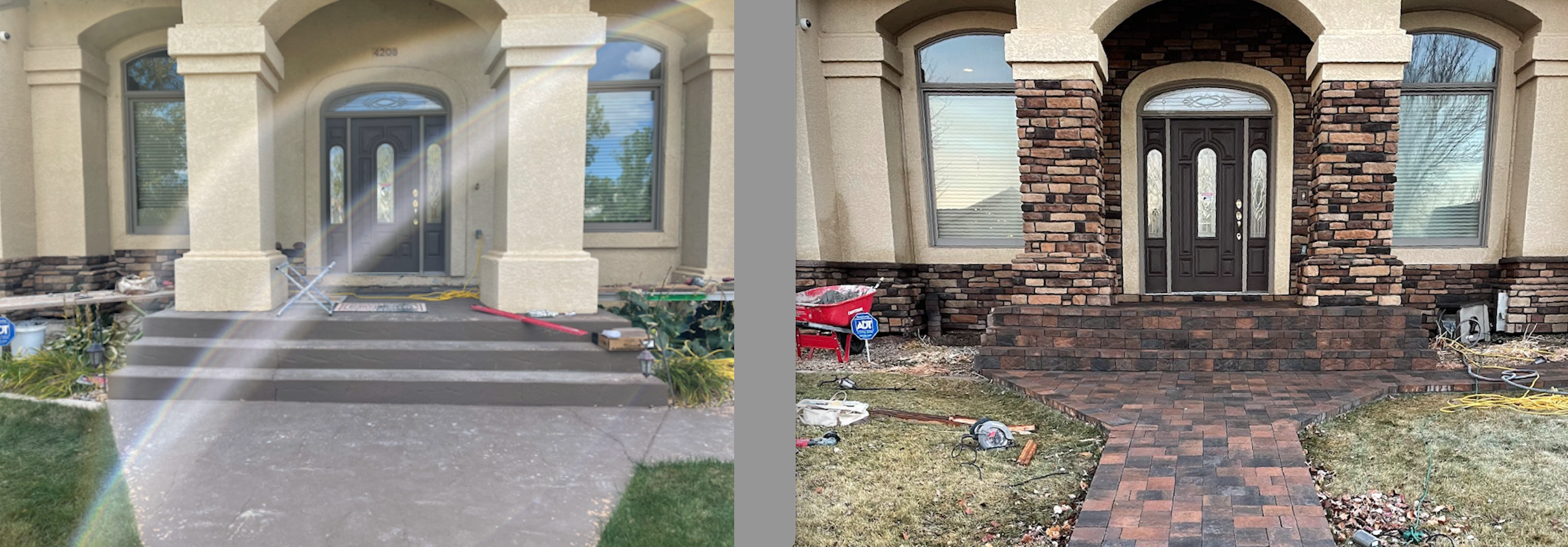 Addition of manufactured stone and pavers to personal residence