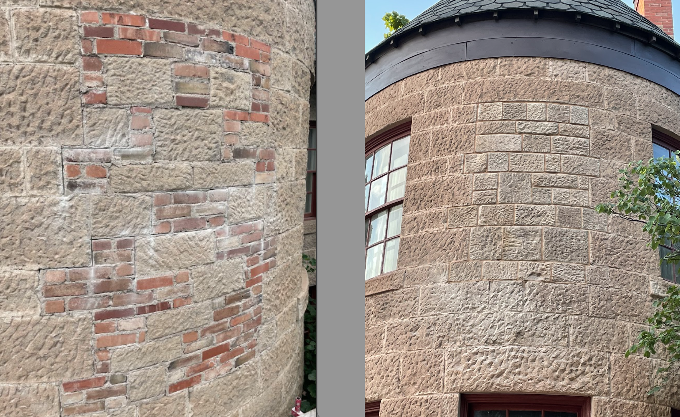 Restoration of desecrated masonry to previous stature using what stones were available