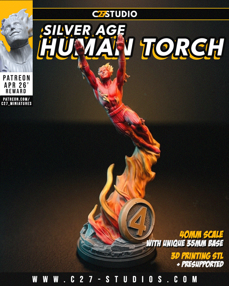 Silver Age Human Torcher - C27 Miniatures - Superhero games - 40mm Scale System