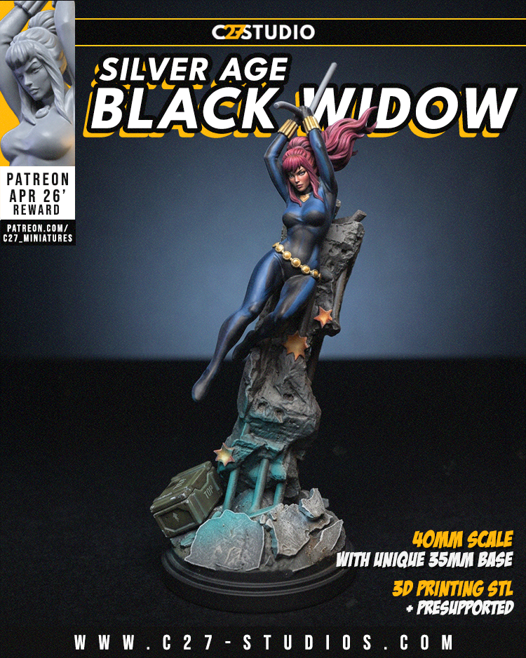 Silver Age Black Widow - C27 Miniatures - Superhero games - 40mm Scale System