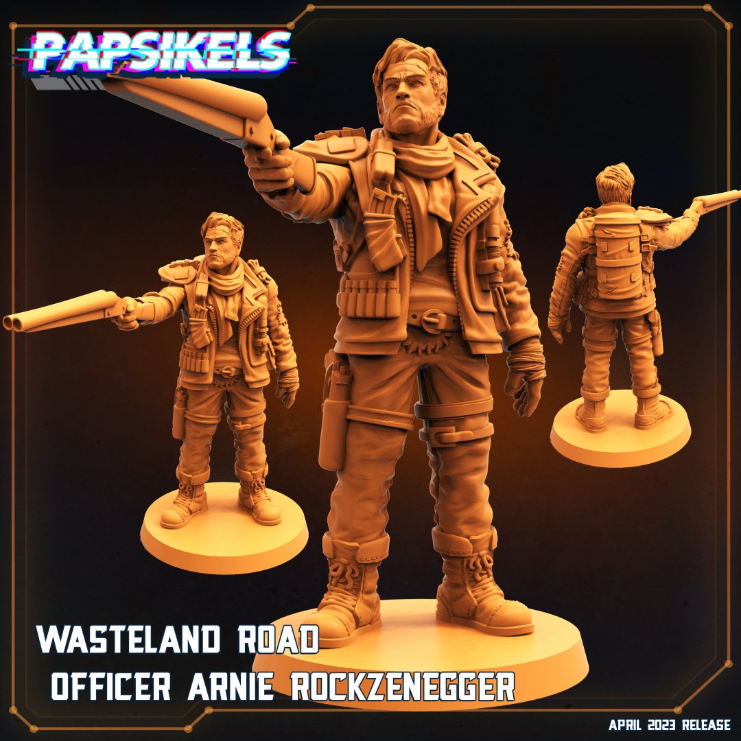 Wasteland Road Officer Arnie Rockzenegger - Post Apoc - 28mm scale