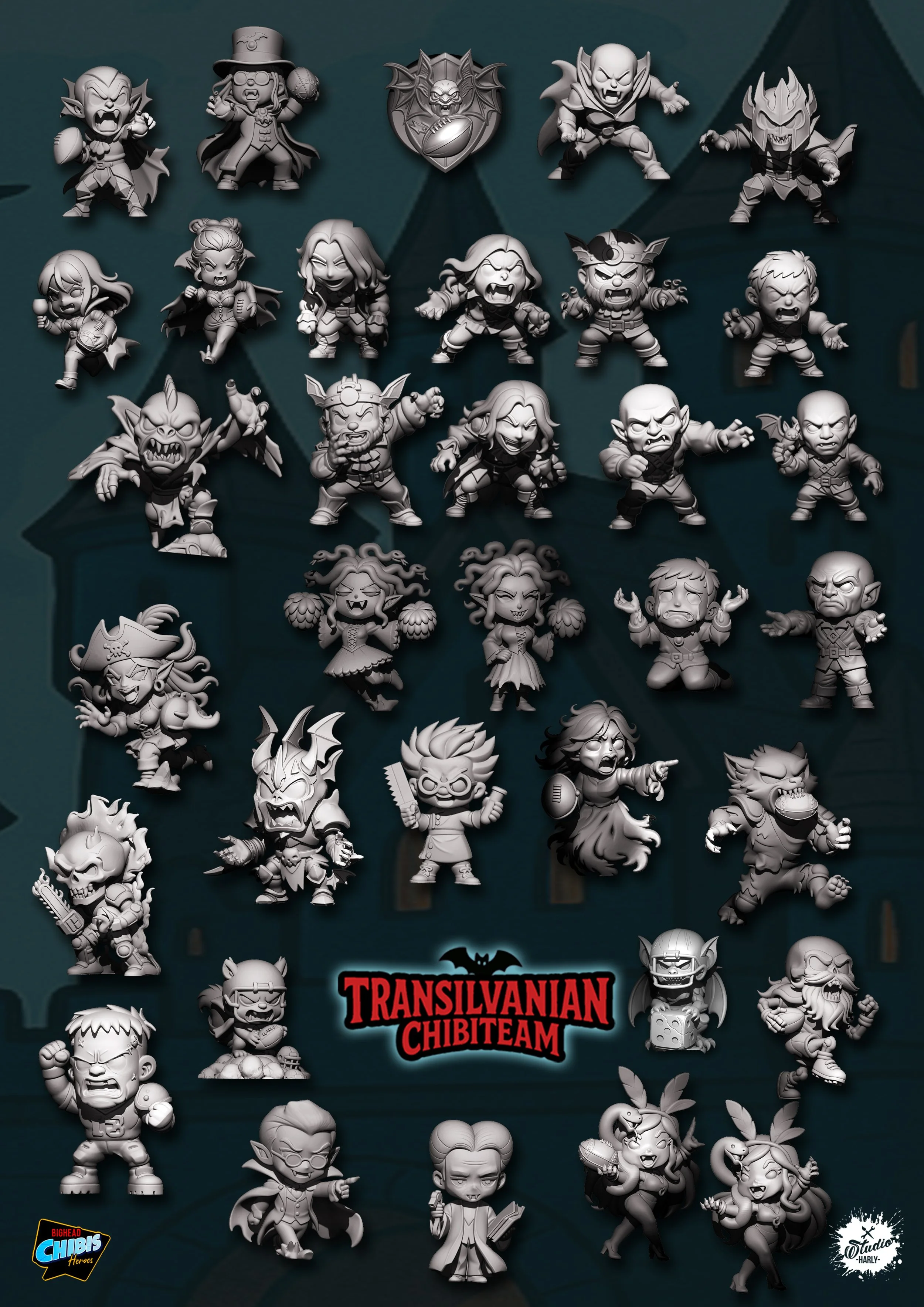 Transilvanian Chibi team | Fantasy Footy | Big Head Chibis | 2025 scale