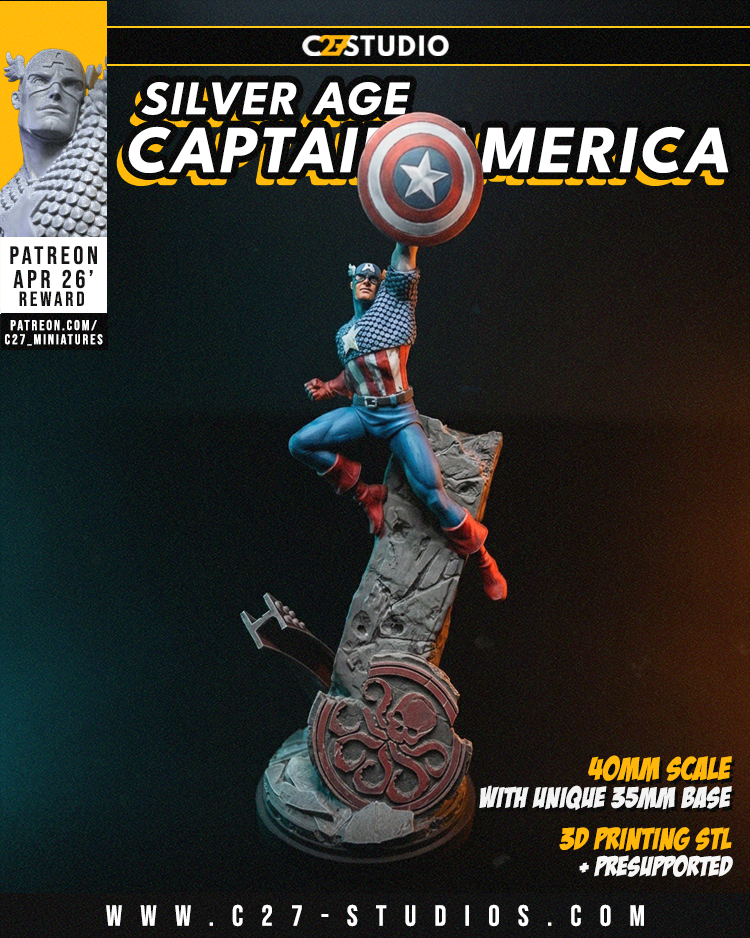 Silver Age Captain A - C27 Miniatures - Superhero games - 40mm Scale System