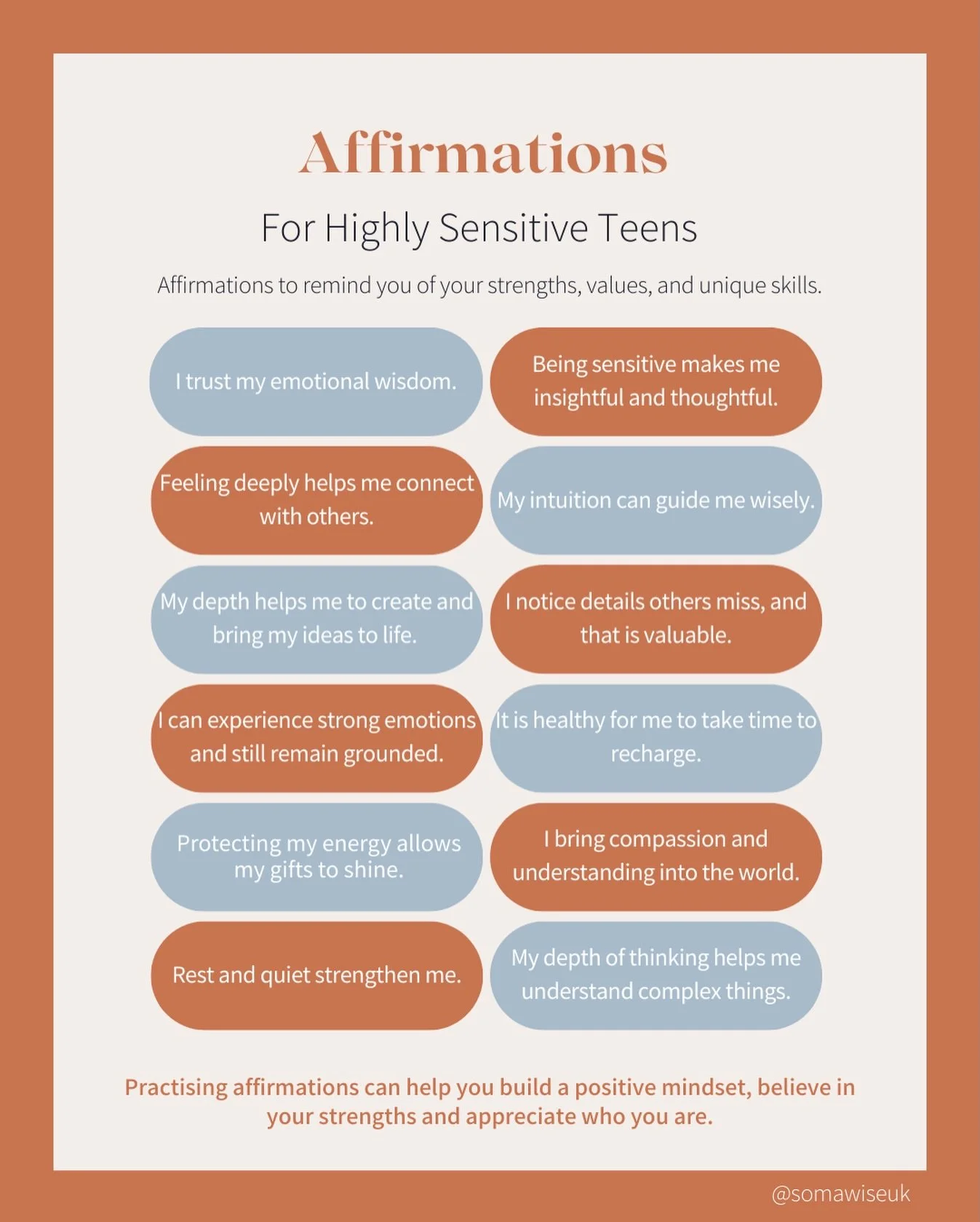 Affirmations to celebrate the highly sensitive teens who often don&rsquo;t realise their worth ❤️&zwj;🩹

#highlysensitiveperson #teenmentalhealth #empathymatters #mindset #mindfulness