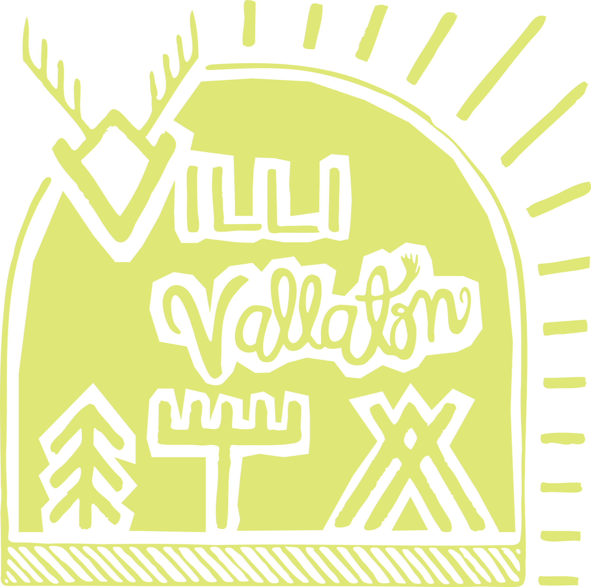 Villi vallaton itä -podcast-sarjan logo - keltainen versio: taiteilija Karoliina Gavrilov