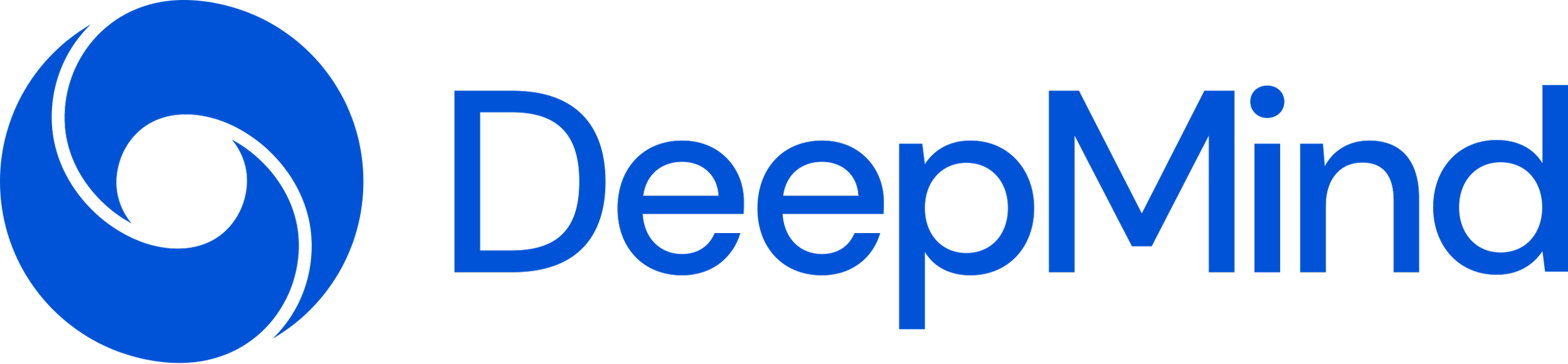 DeepMind logo with blue spiral icon and blue text