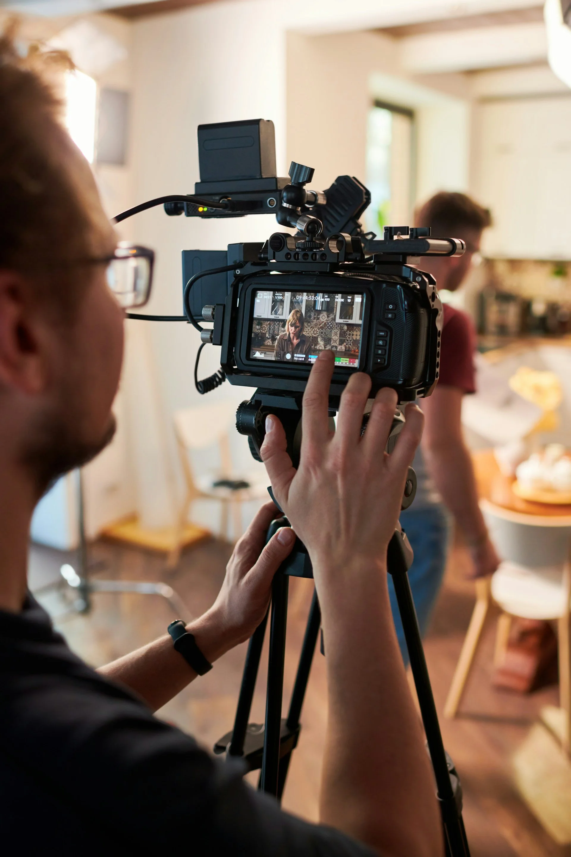 Back of camera showing preview during TV filming