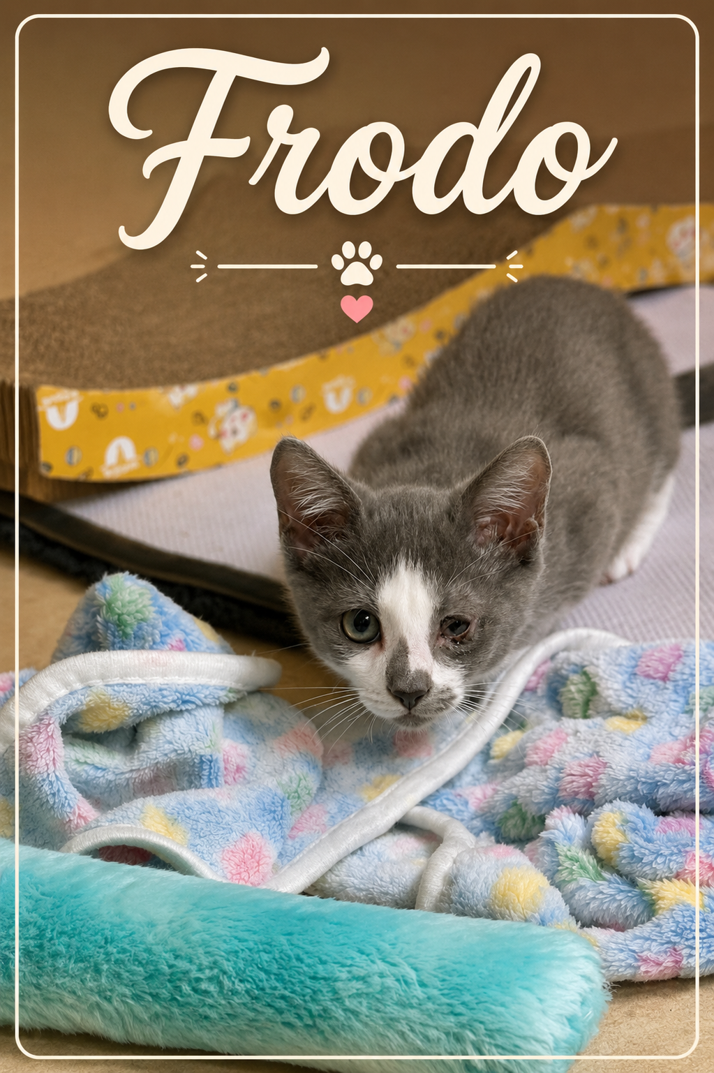 Meet Frodo! 💍🐾 Not all heroes wear cloaks… some have whiskers.

Frodo may not have traveled all the way to Mordor, but this little adventurer has already overcome more obstacles than most kittens ever will.

When Frodo first came to Tiny Tales, one