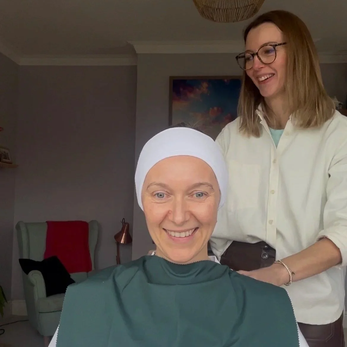 personal colour consultation draping session. Client with certified colour consultant exploring colour in Derbyshire, UK.