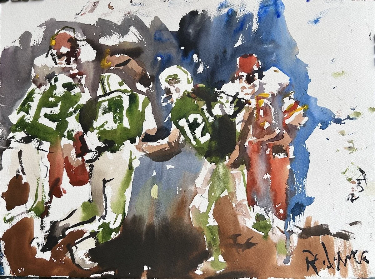 Original watercolor painting depicting Joe Namath and the glory days Jets.