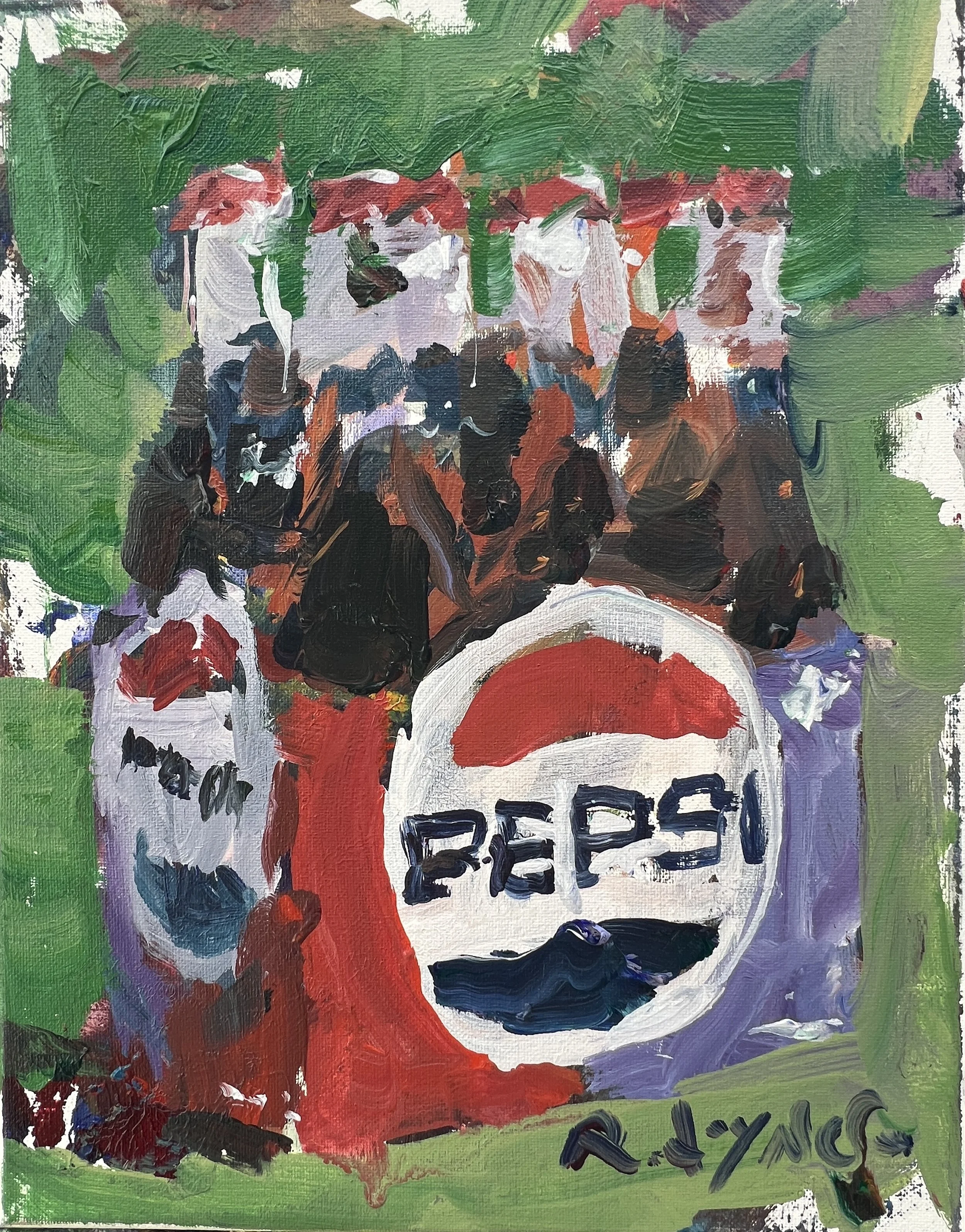 Loose expressive original painting of Pepsi Cola six-pack bottles in red, white, and blue on canvas - kitchen wall art