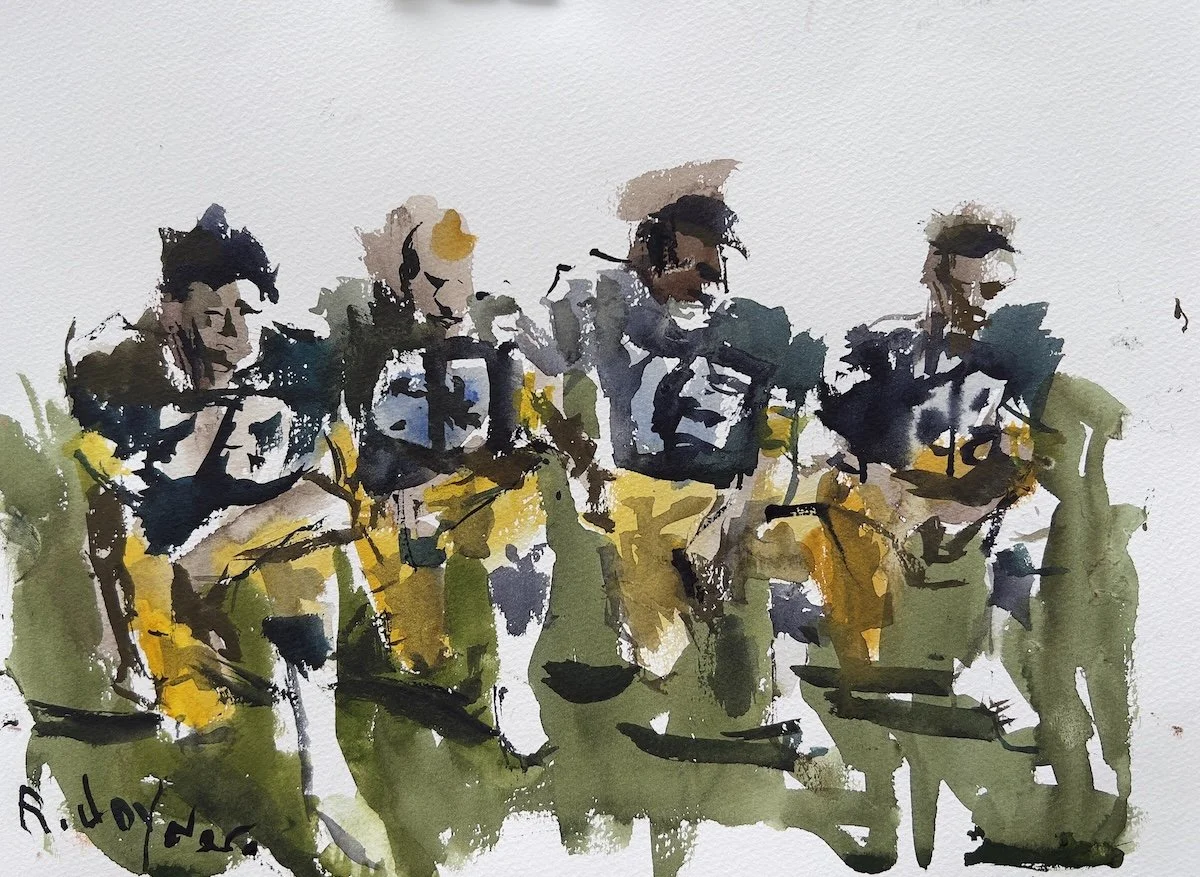 Expressive original watercolor painting featuring Steel Curtain legends