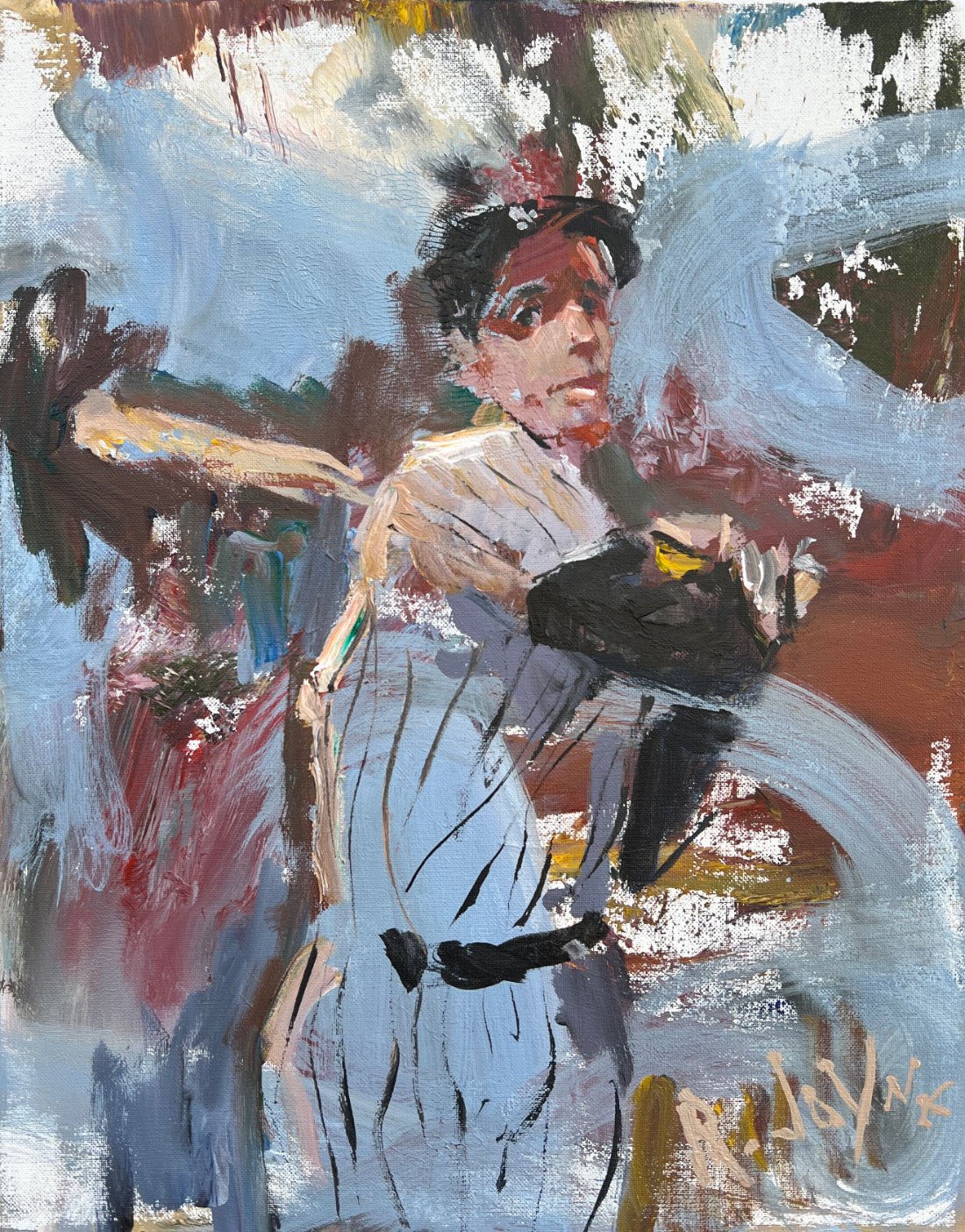 Original expressive painting of Yankee baseball legend Joe DiMaggio