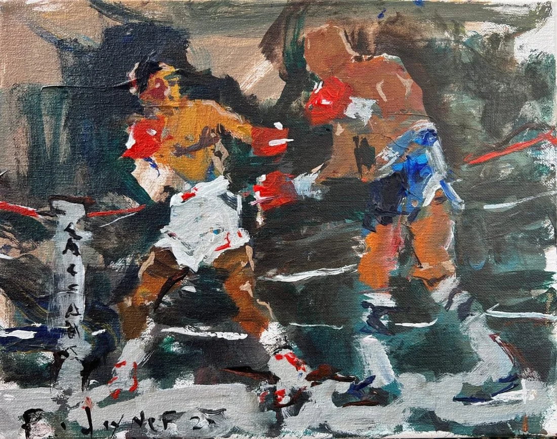 Expressive sports art - acrylic on canvas - Sugar Ray Leonard