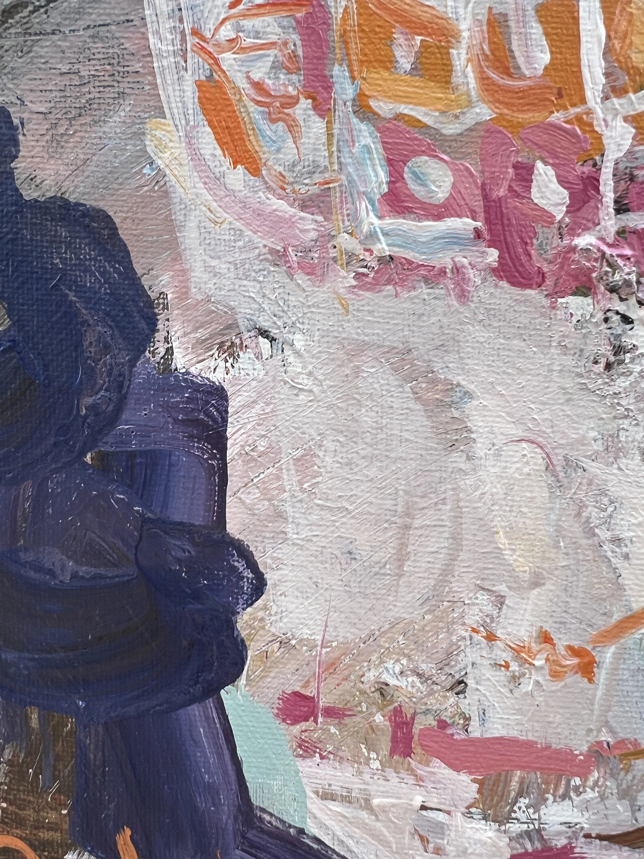 Texture detail of Loose expressive original painting of Dunkin' Donuts coffee cup