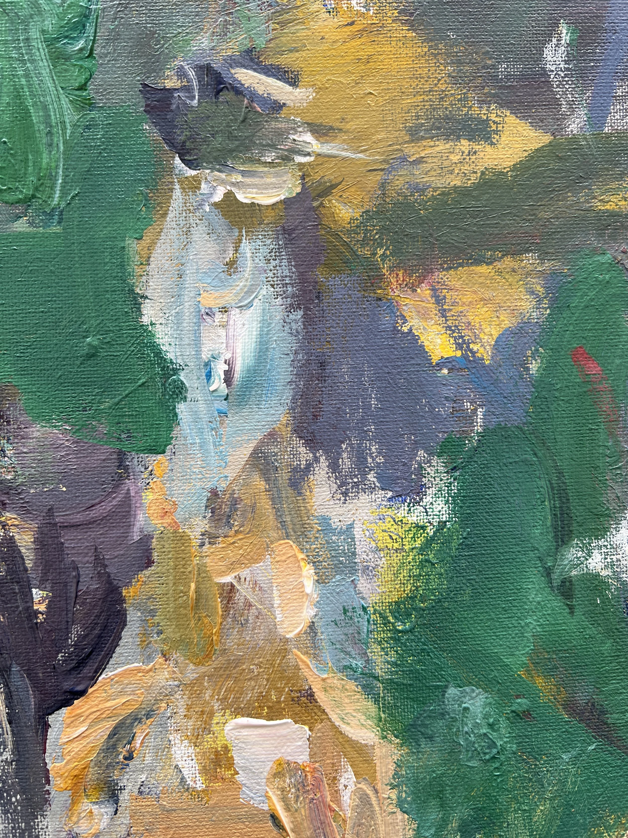 Bold expressive painting of three Corona beer bottles with lime wedges, acrylics on 20x16 canvas - close up 2