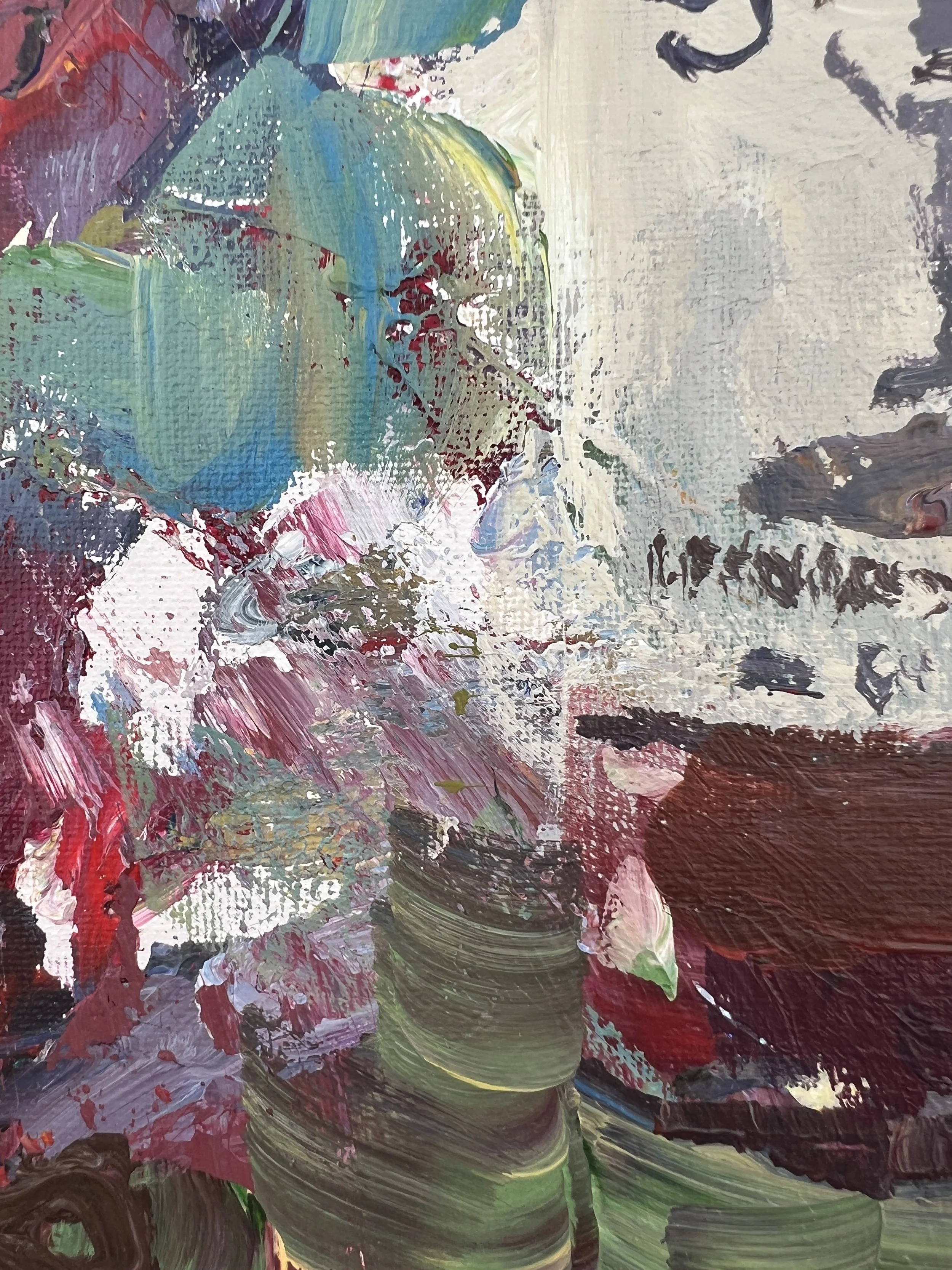 Bold expressive painting of Stubb's BBQ sauce jar with bold label, acrylics on 11x14 canvas - BBQ kitchen wall art - close up 3