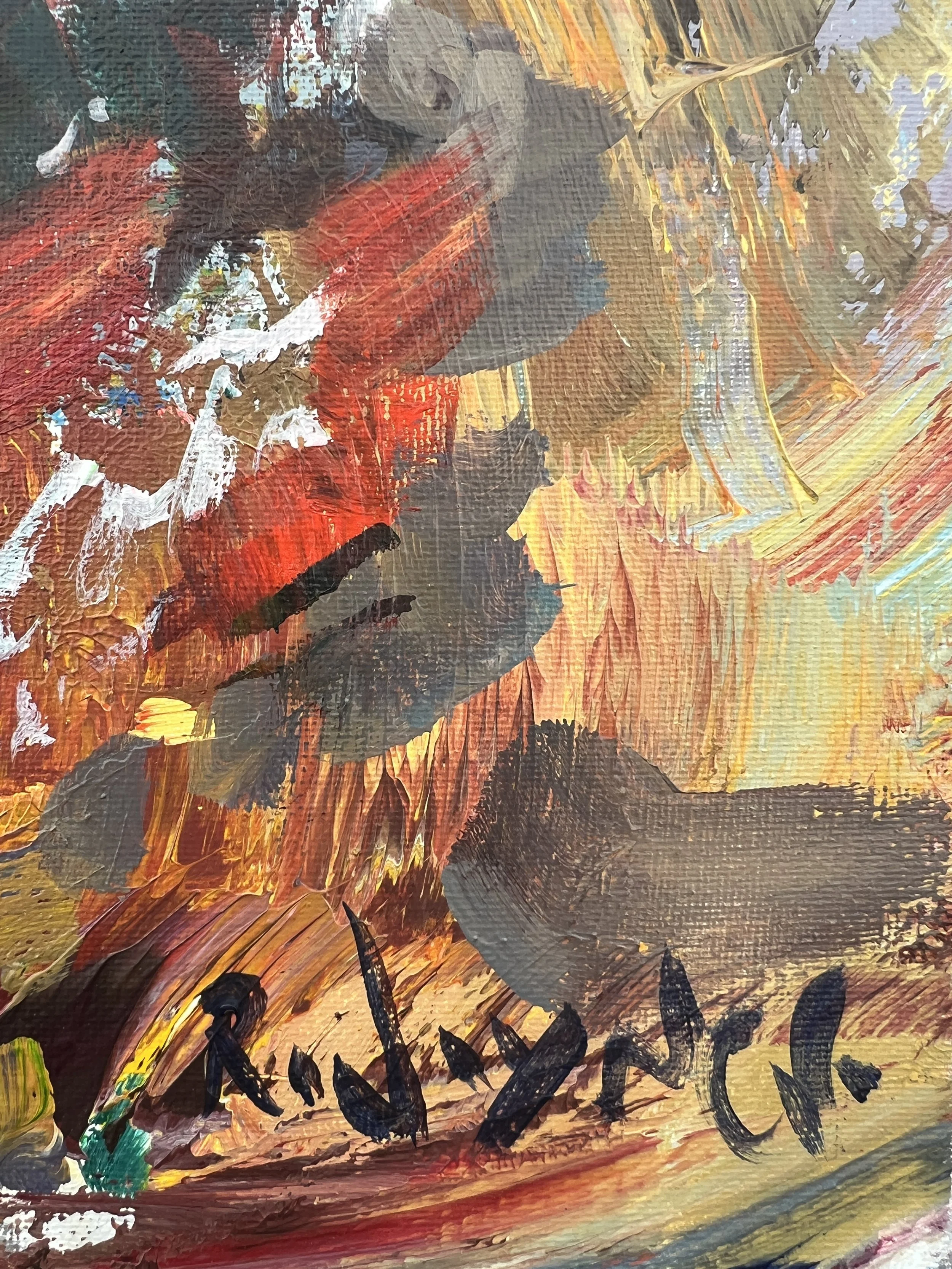 Detail view of Loose expressive acrylic painting of a Coca-Cola six pack of glass bottles