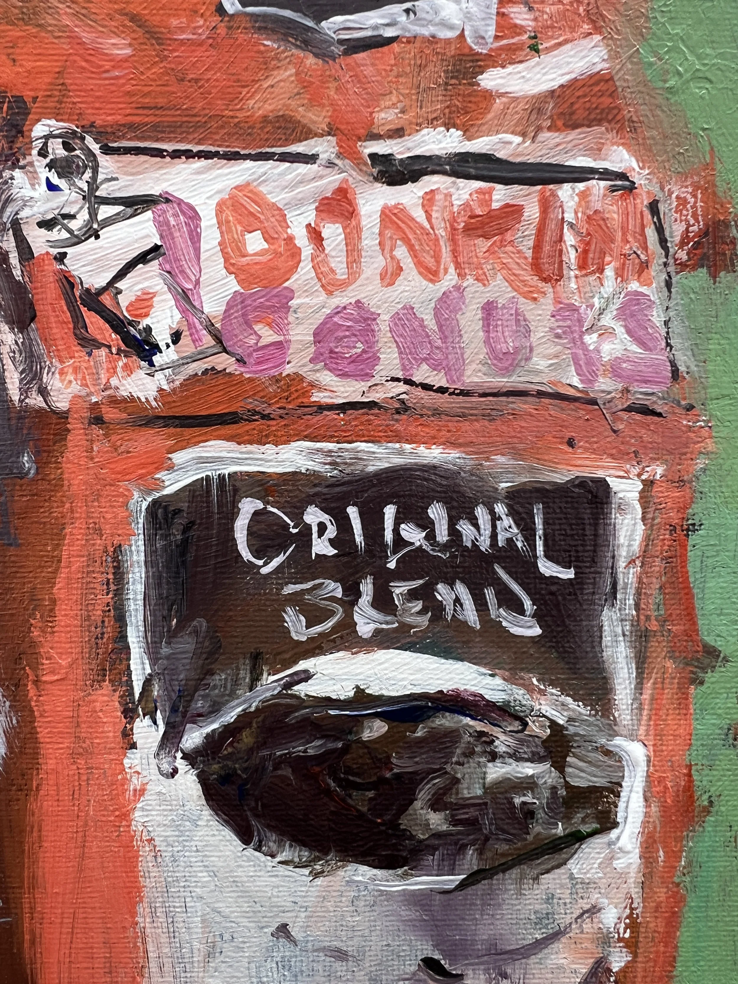 Close-up of Loose expressive original painting of Dunkin' Donuts coffee bag