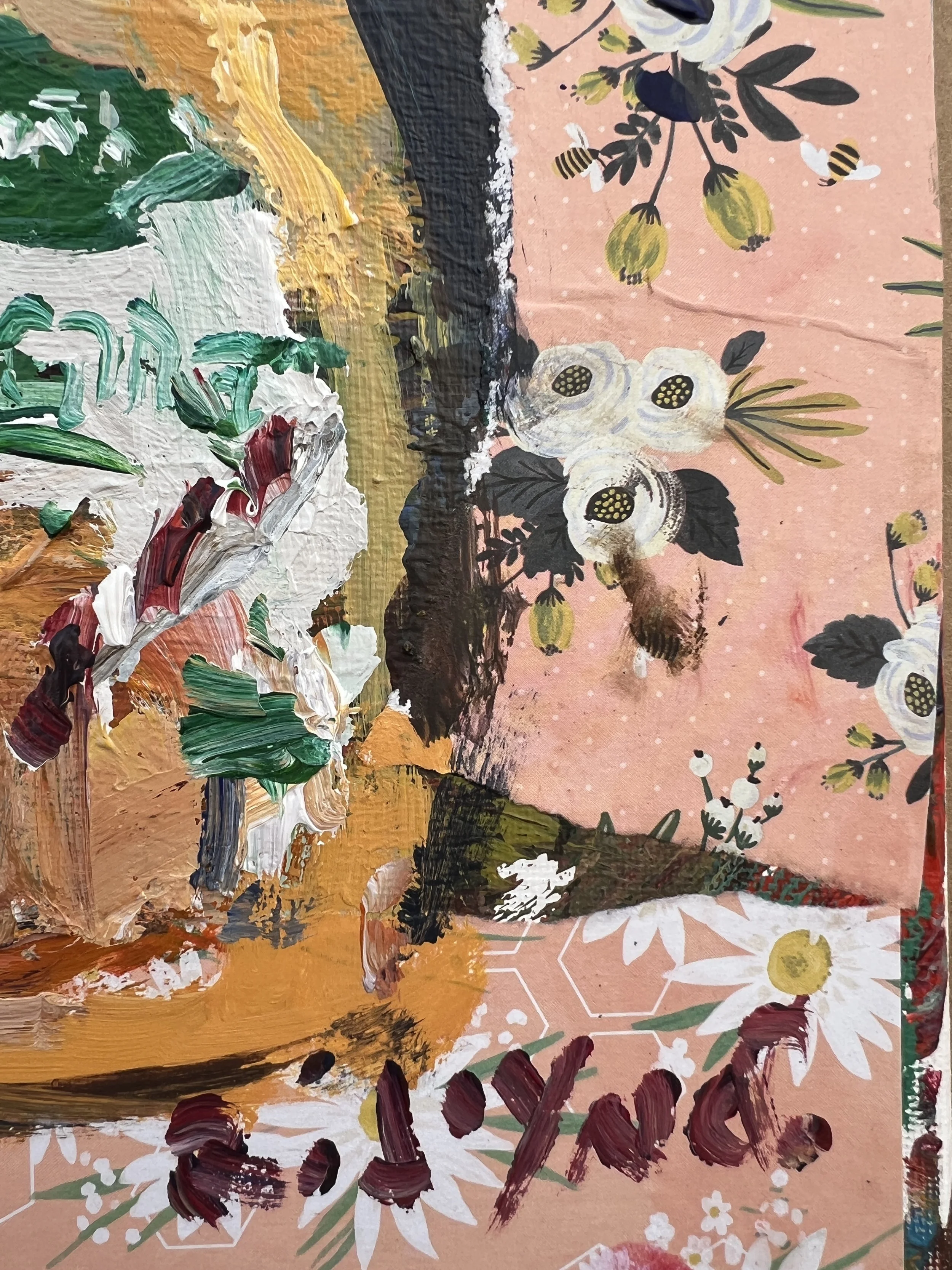Brushwork detail of Loose expressive original painting of Tropicana orange juice bottle