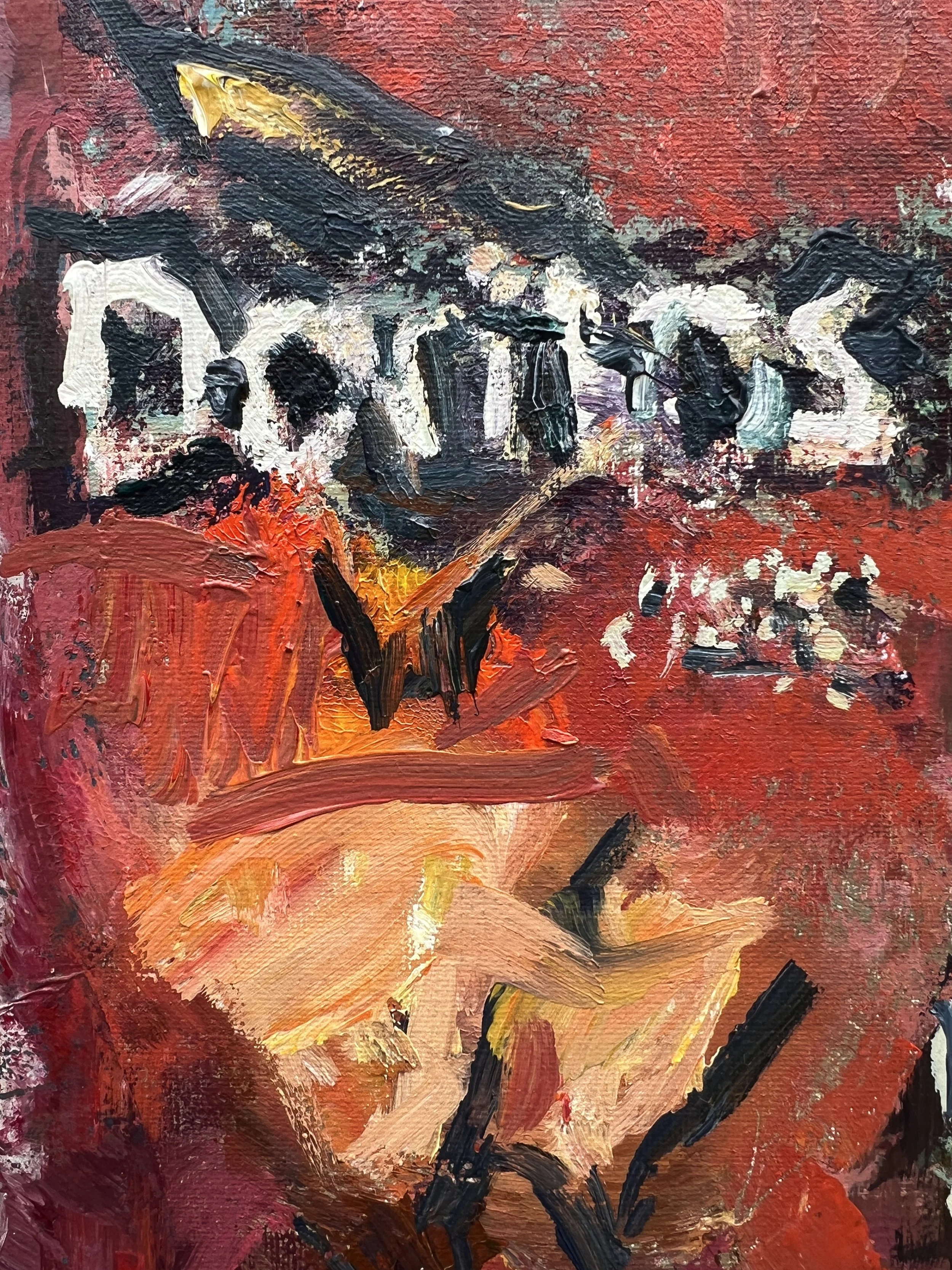 Texture detail of Bold expressive painting of Doritos red chip bag