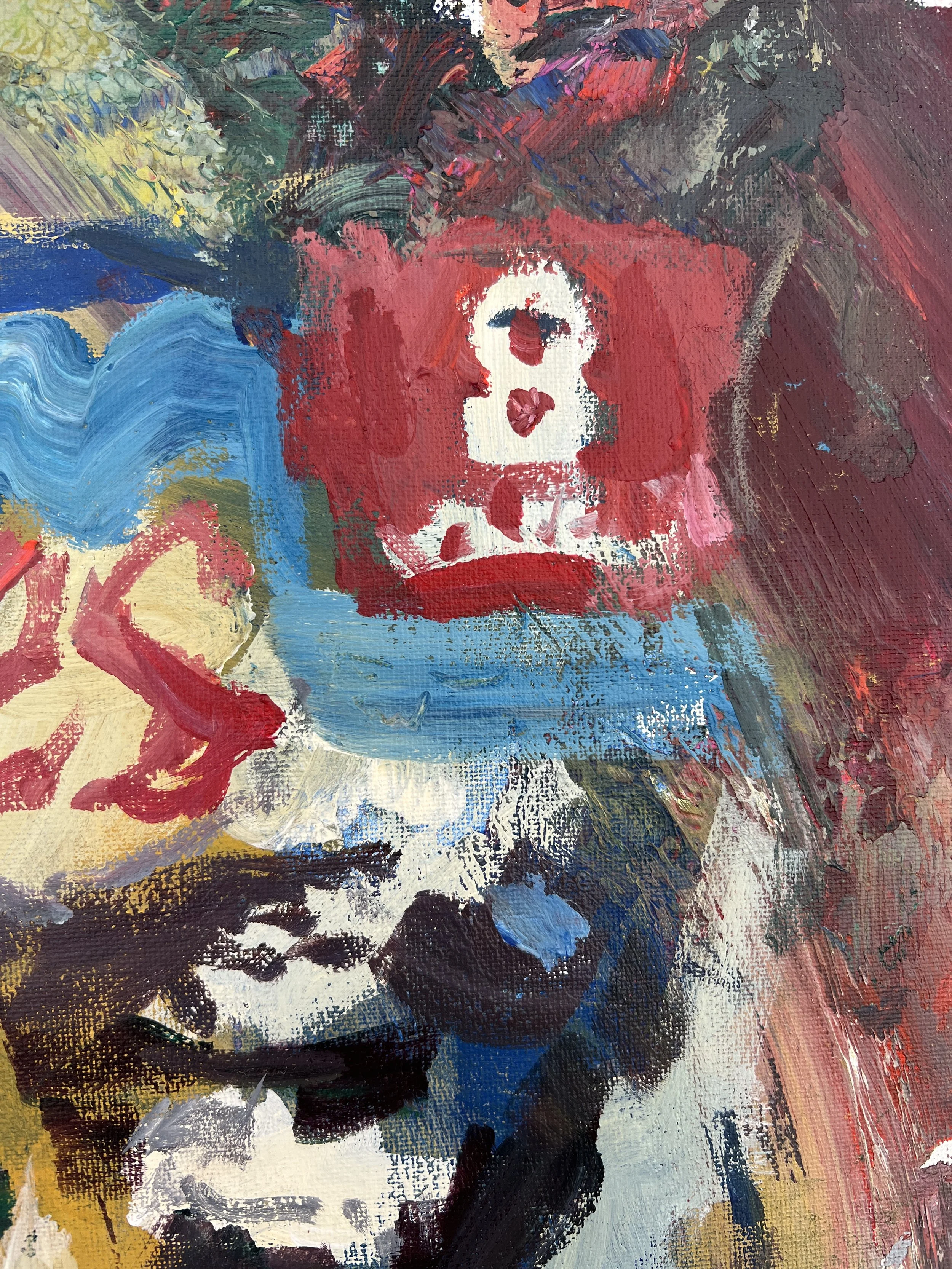 Bold expressive painting of Hostess Cupcakes orange box with chocolate cupcakes and white squiggle, acrylics on 16x20 canvas - close up 3