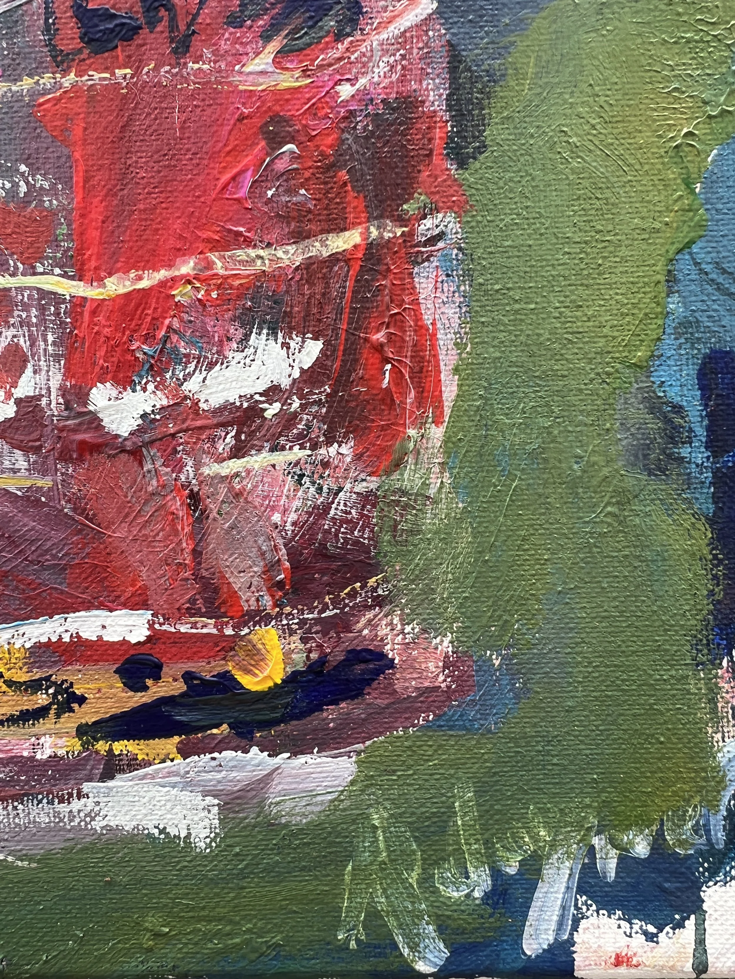 Bold expressive painting of Jolt Cola red soda can with lightning bolt logo, acrylics on 14x11 canvas - close up 4