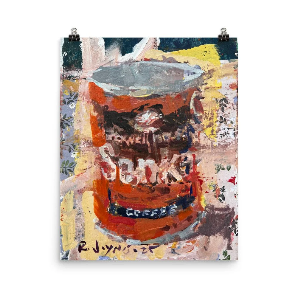 Vintage Maxwell House Sanka coffee can print hanging from clips