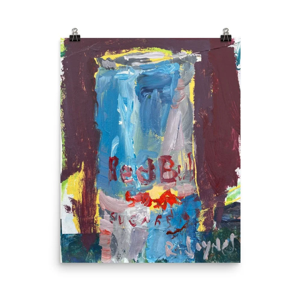 Red Bull sugar free can kitchen wall art print hanging from clips