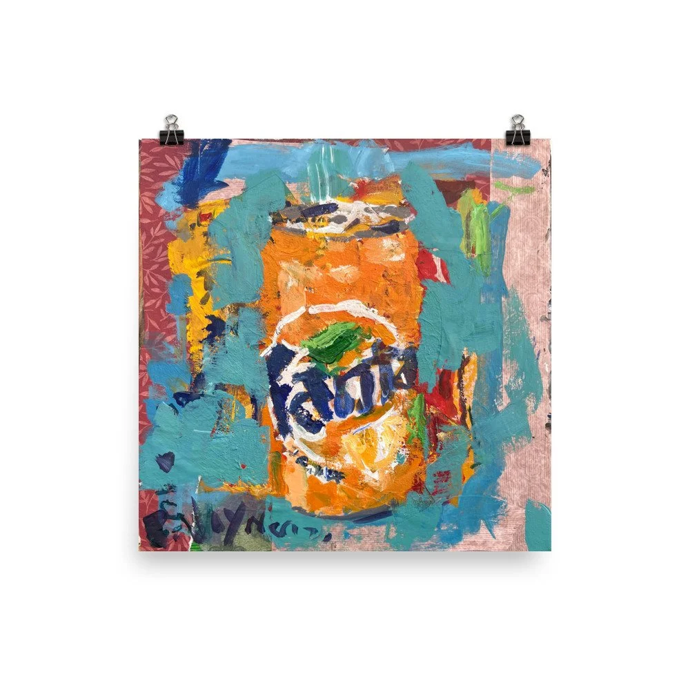 Fanta orange drink print hanging from clips