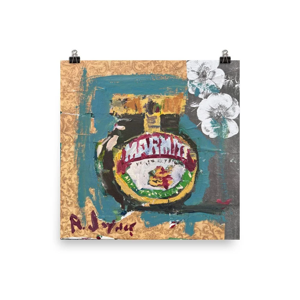 marmite jar fine art print hanging from clips