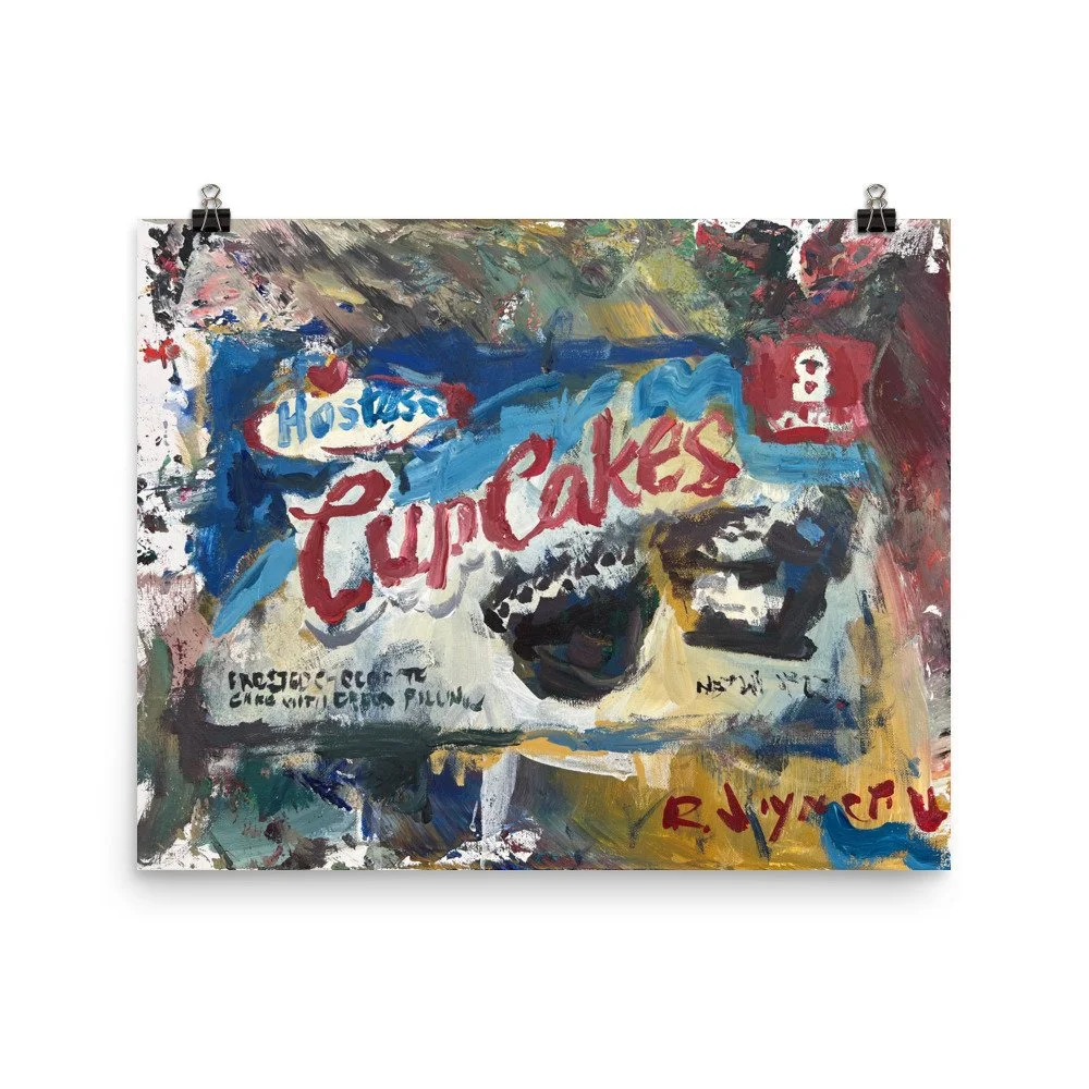 Hostess cup cake box fine art print hanging from clips